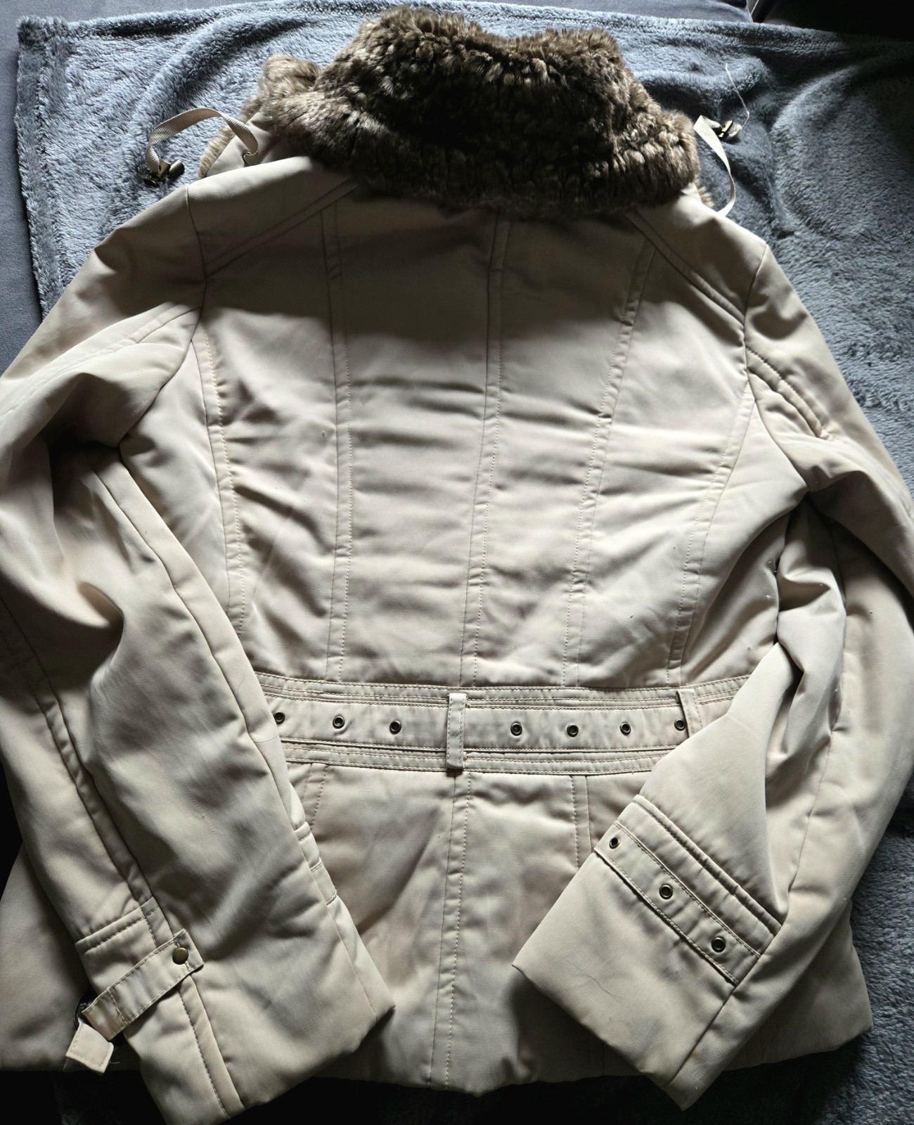 Principles Beige Faux Fur Collar Jacket UK 12 Belted Smart Winter Coat