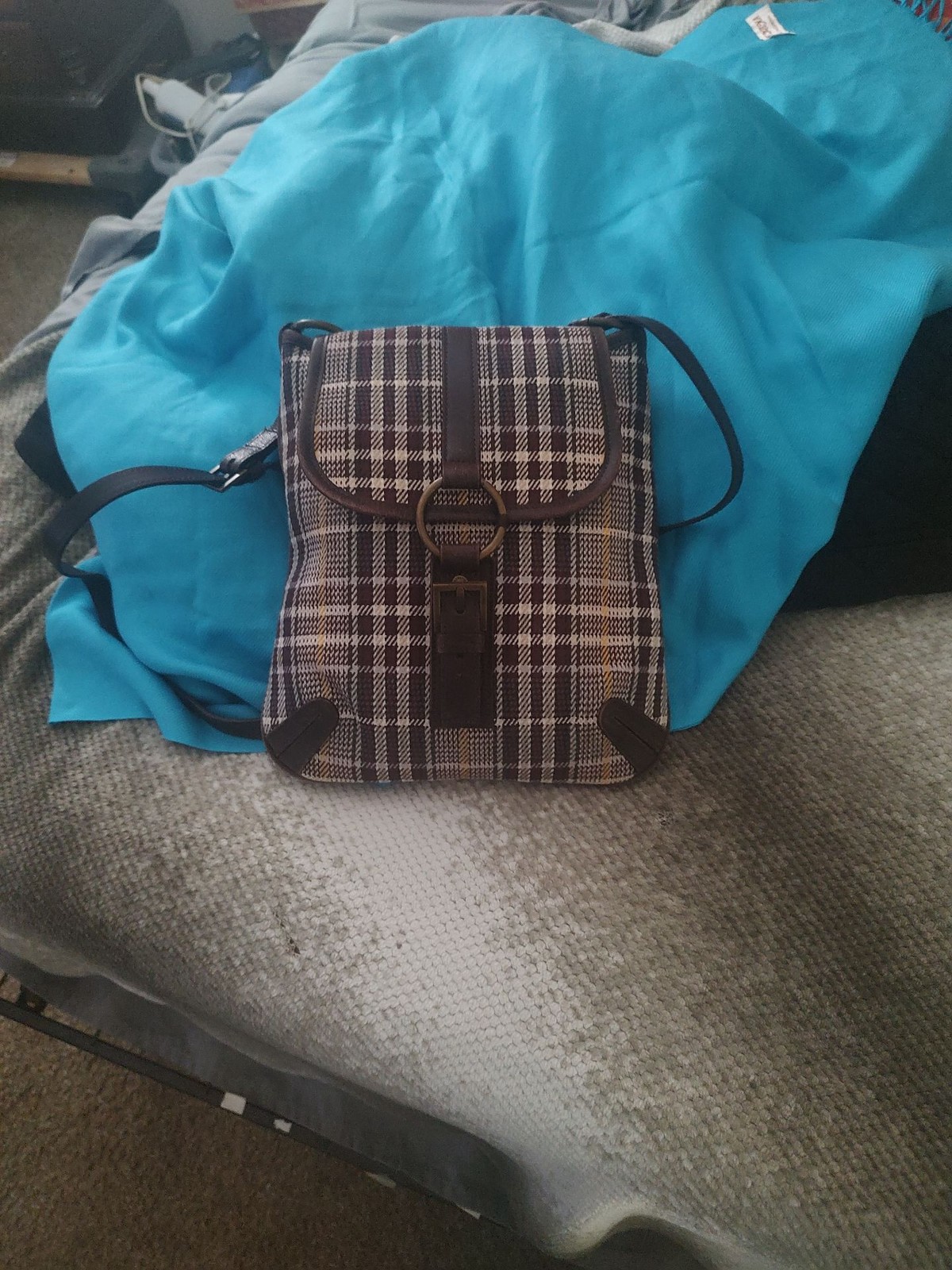 Authentic Burberry Blue Label Plaid Canvas & Leather Shoulder Bag