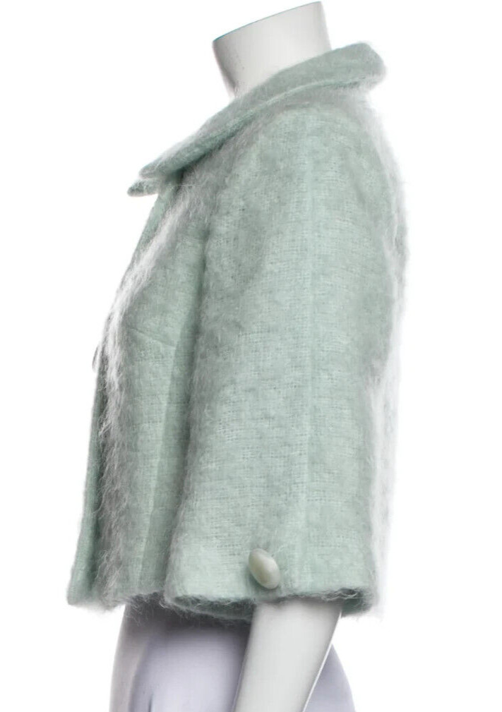 Milly New York Fresh light Mint Green Mohair Wool 3/4 sleeve Jacket Sz 2