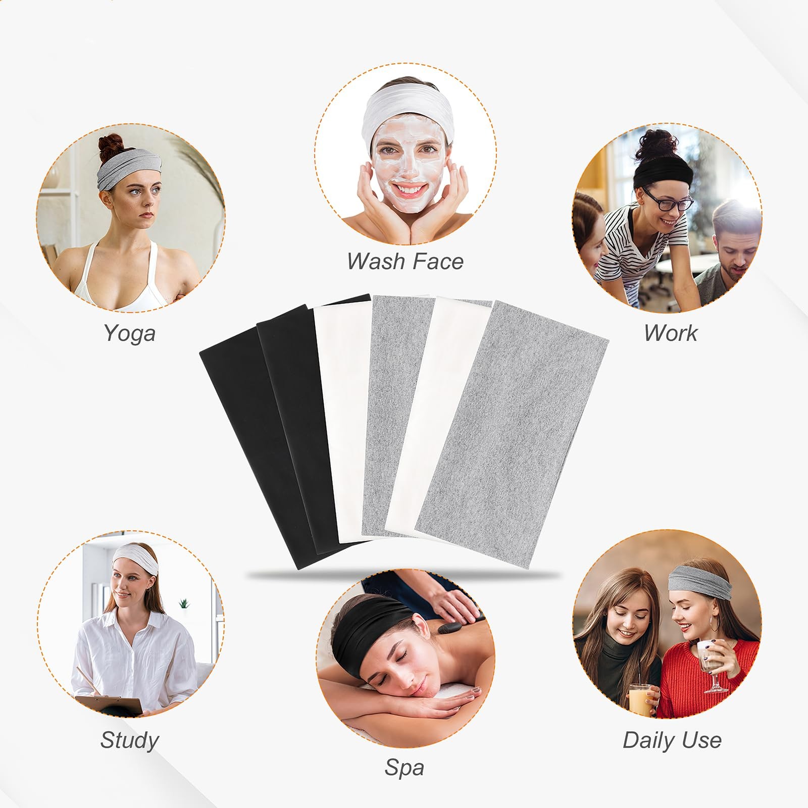 6 Pack 9.3×4.7inch Wide Cotton Stretchy Headband Large Sports Head Bands