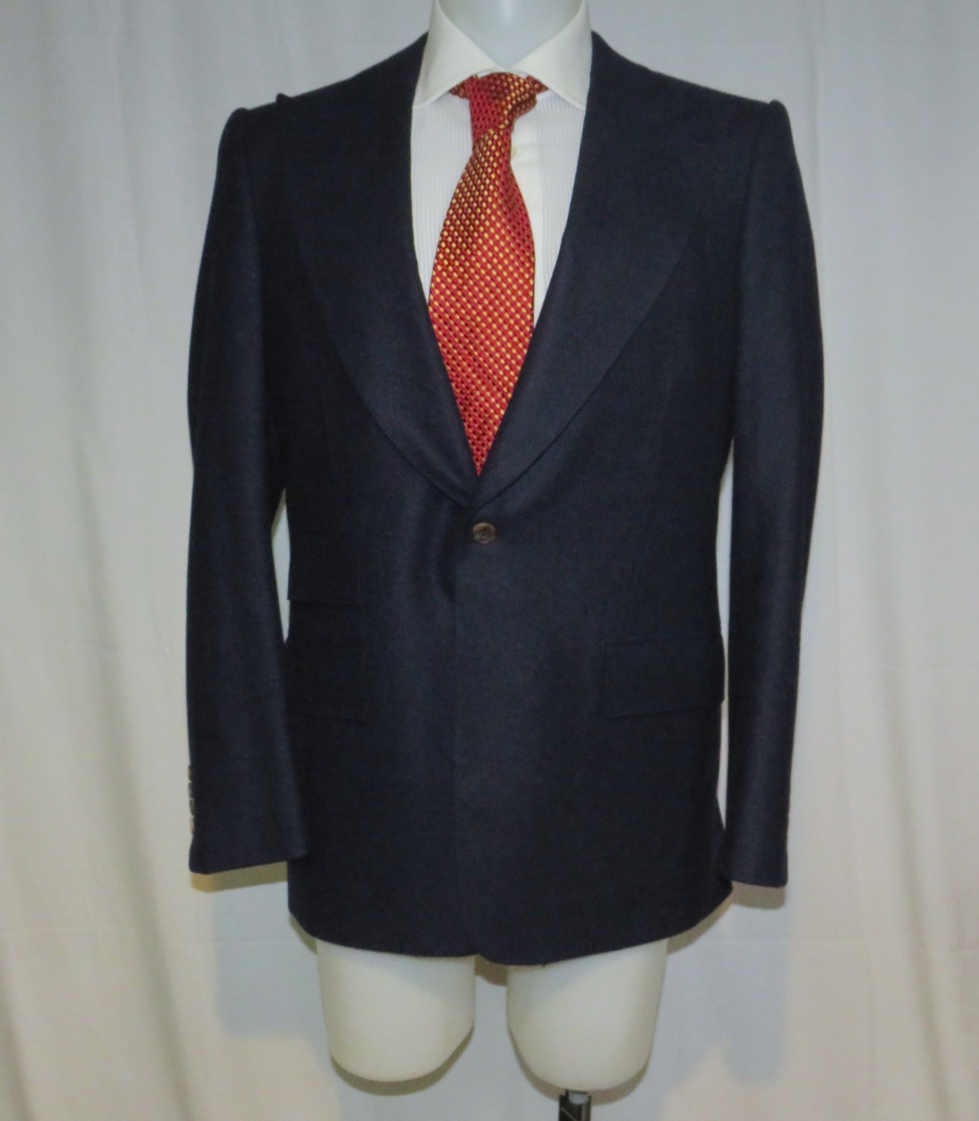 Edward Sexton Bespoke Savile Row Blue Brushed Flannel One Button Sport Coat 38L