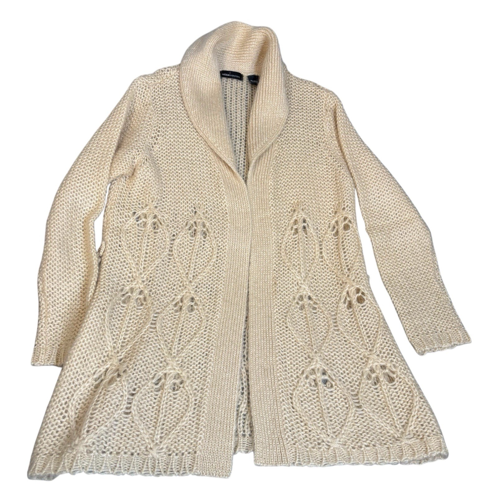 Moda International Cream Mohair Long Open Cardigan Sweater Large Cottagecore