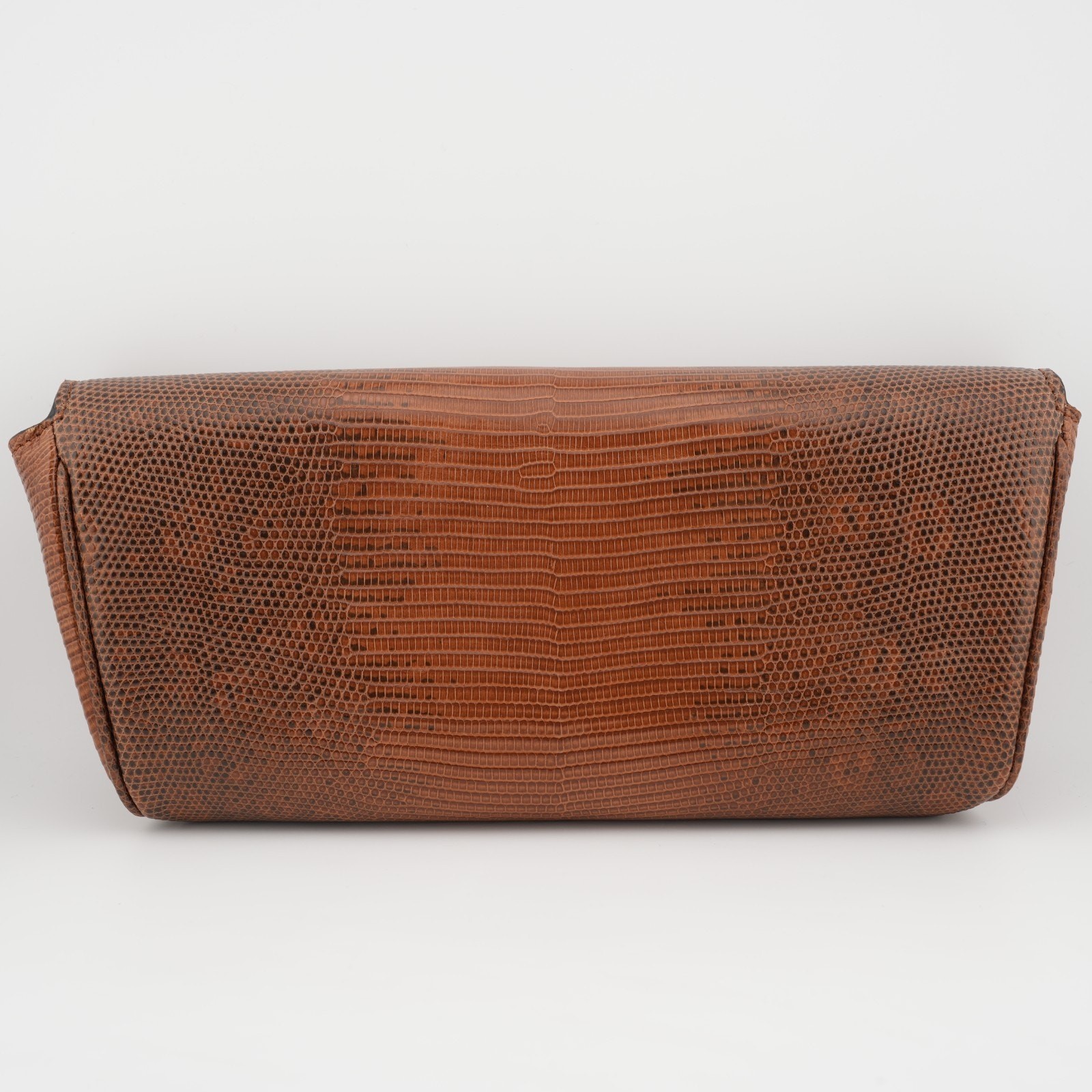 Celine Shiny Lizard Leather Maillon Triomphe Clutch Brown