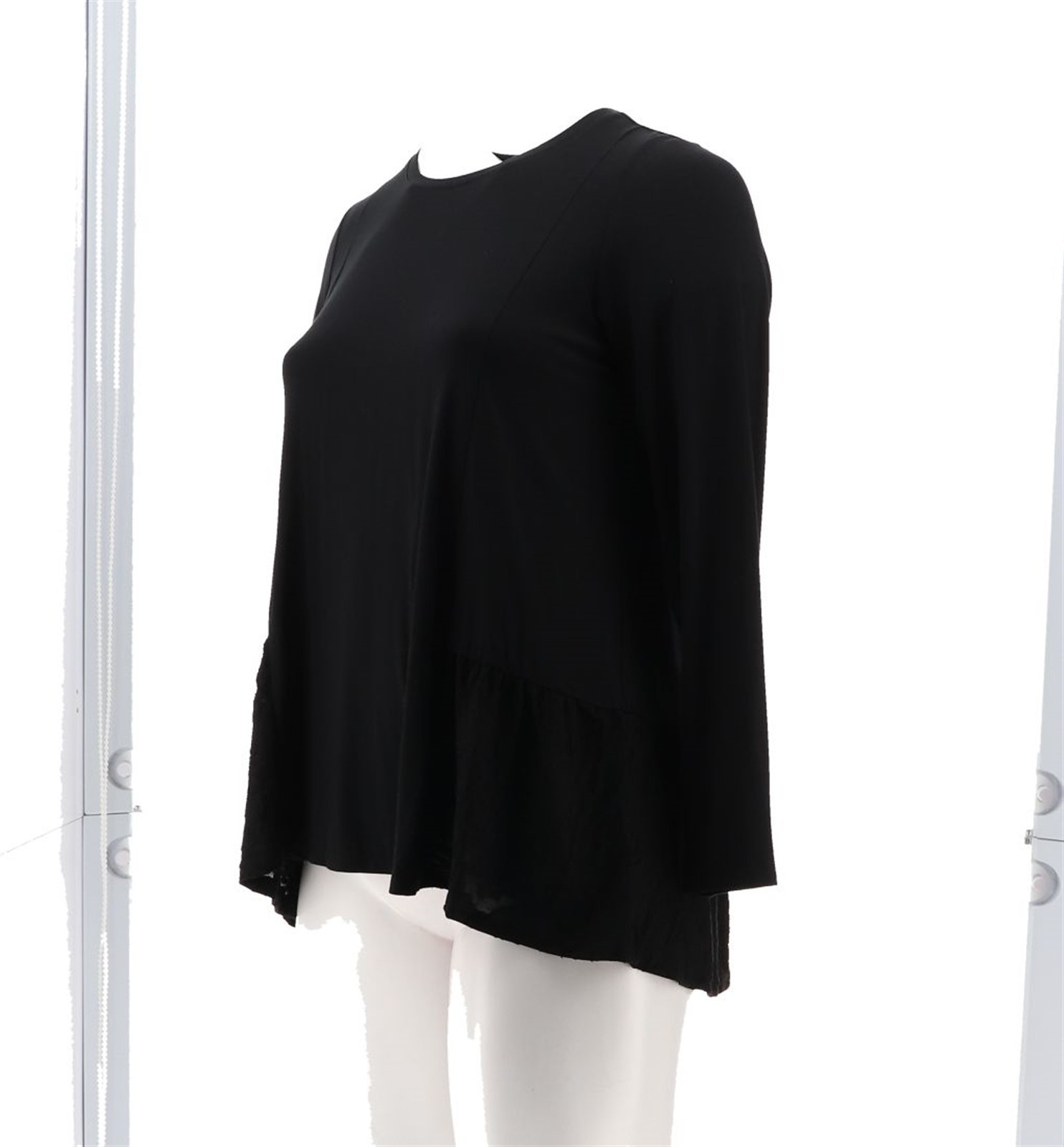 LOGO Lori Goldstein Rayon 230 Layered Top Jacquard Hem Black 1X NWOT (1041)