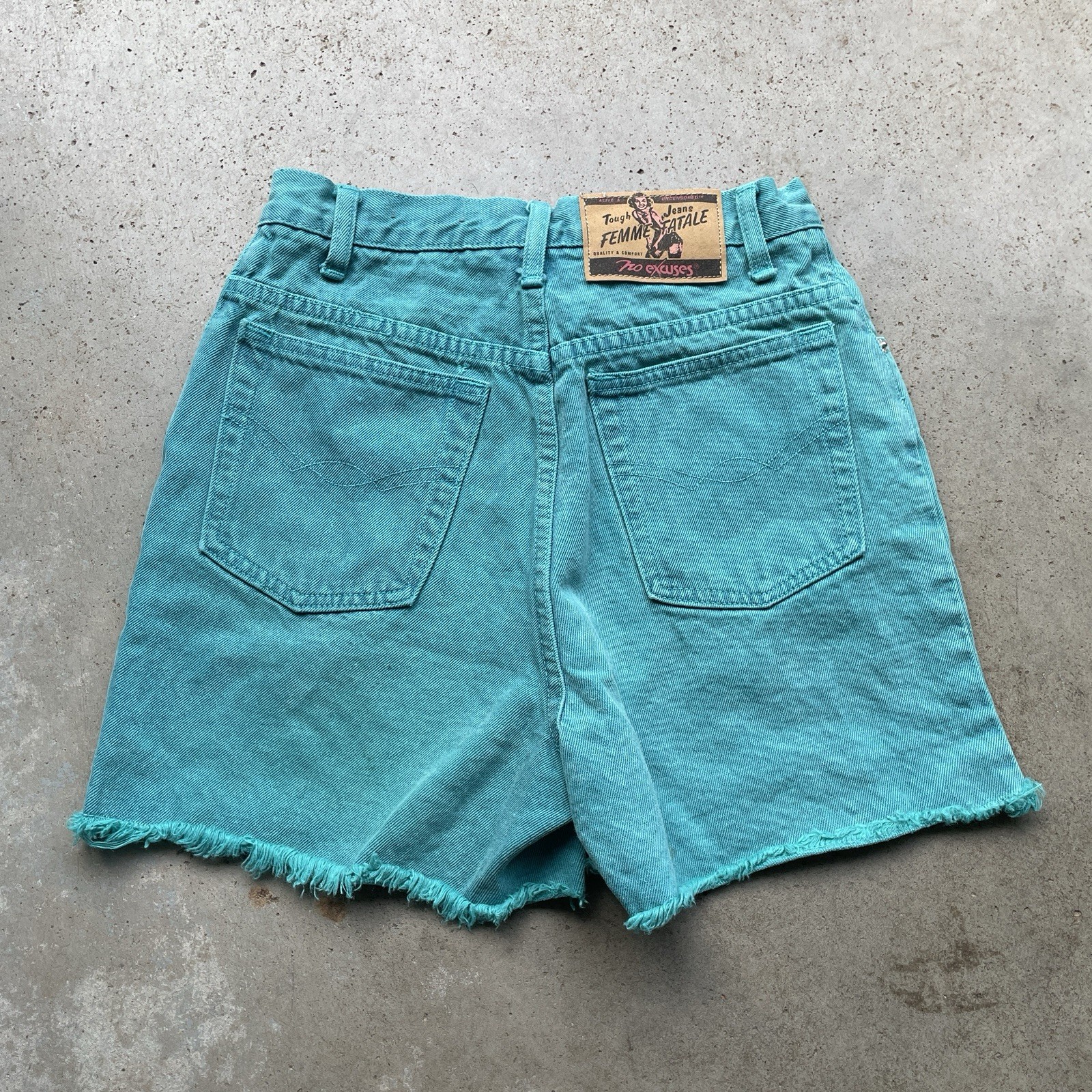 Vintage 90’s No Excuses Femme Fatale Shorts Denim Teal Green Size 7 / 26