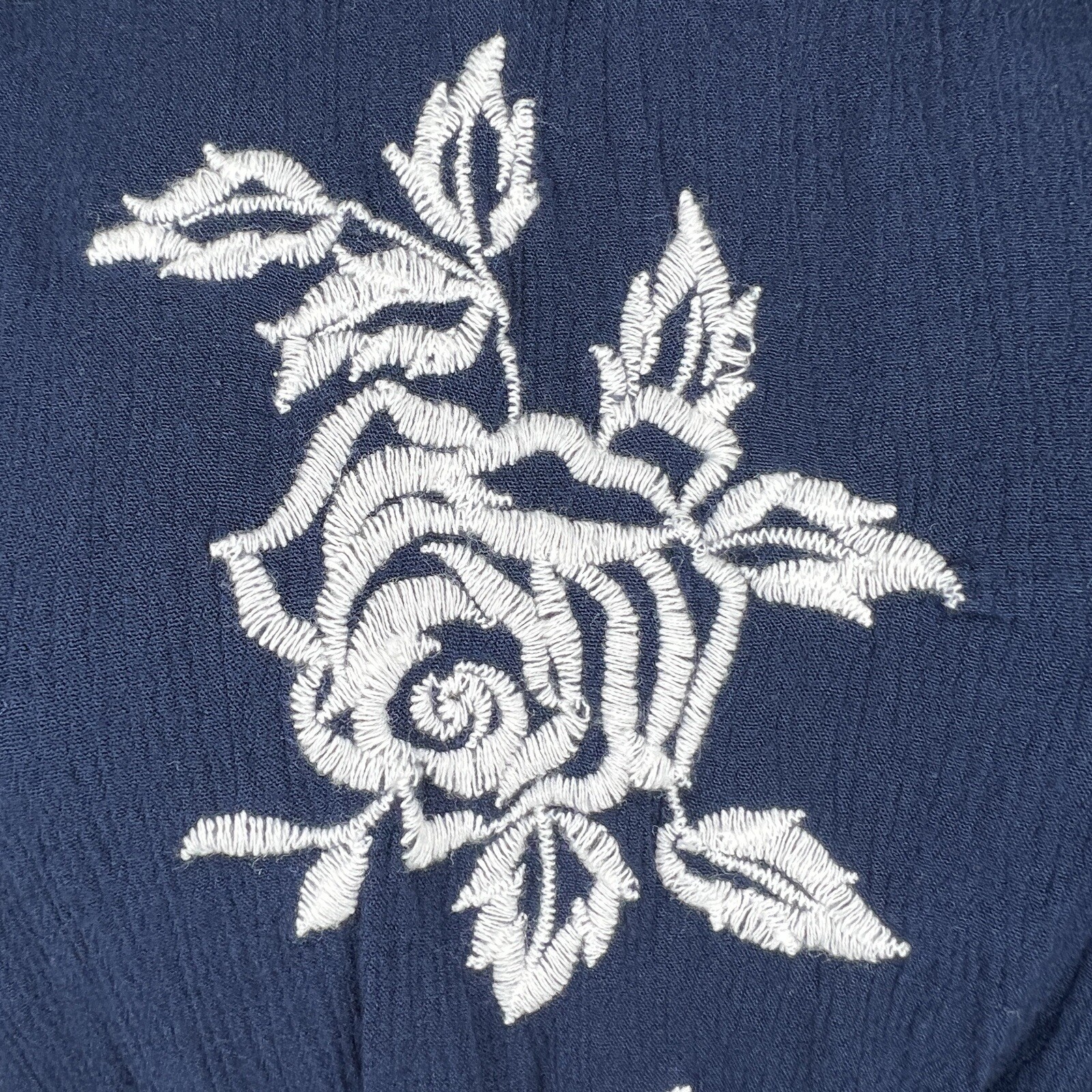 Small Dark Blue White Embroidered Floral Peasant Boho Dress Cold Shoulder