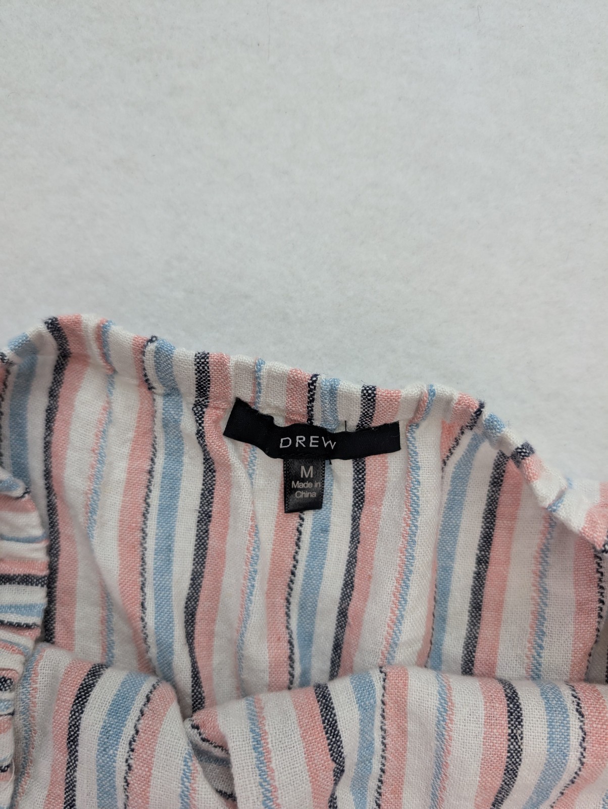 Drew Women’s Romper Size M Linen Blend Strapless Bohemian Pink Blue White Stripe