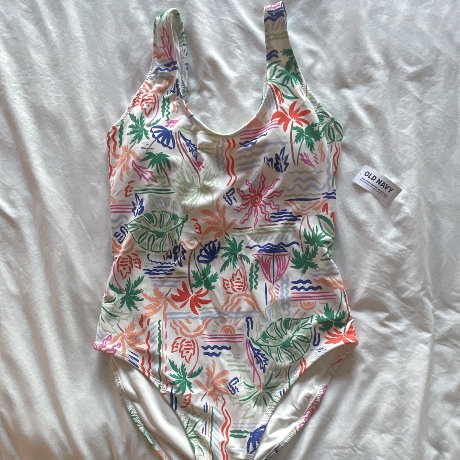 Old Navy Women’s Tropical One-Piece Swimsuit M Regular Multicolor Wide Strap