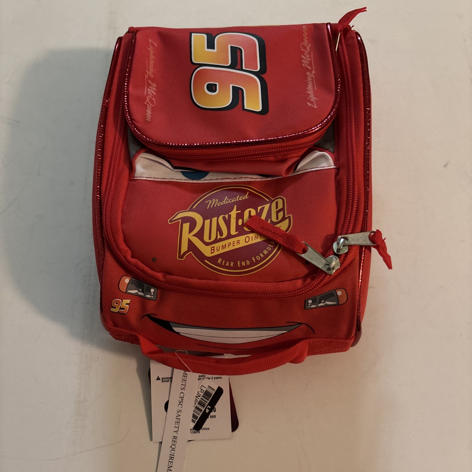 Disney Cars 3D Lightning McQueen Insulated Lunch Bag Tote Box – Red – New