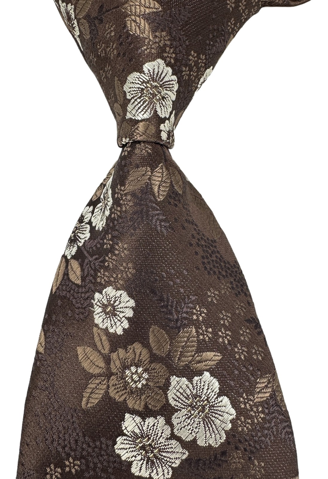 New Classic Floral Brown White Jacquard Woven Silk Men’s Tie Necktie 3.15’8cm