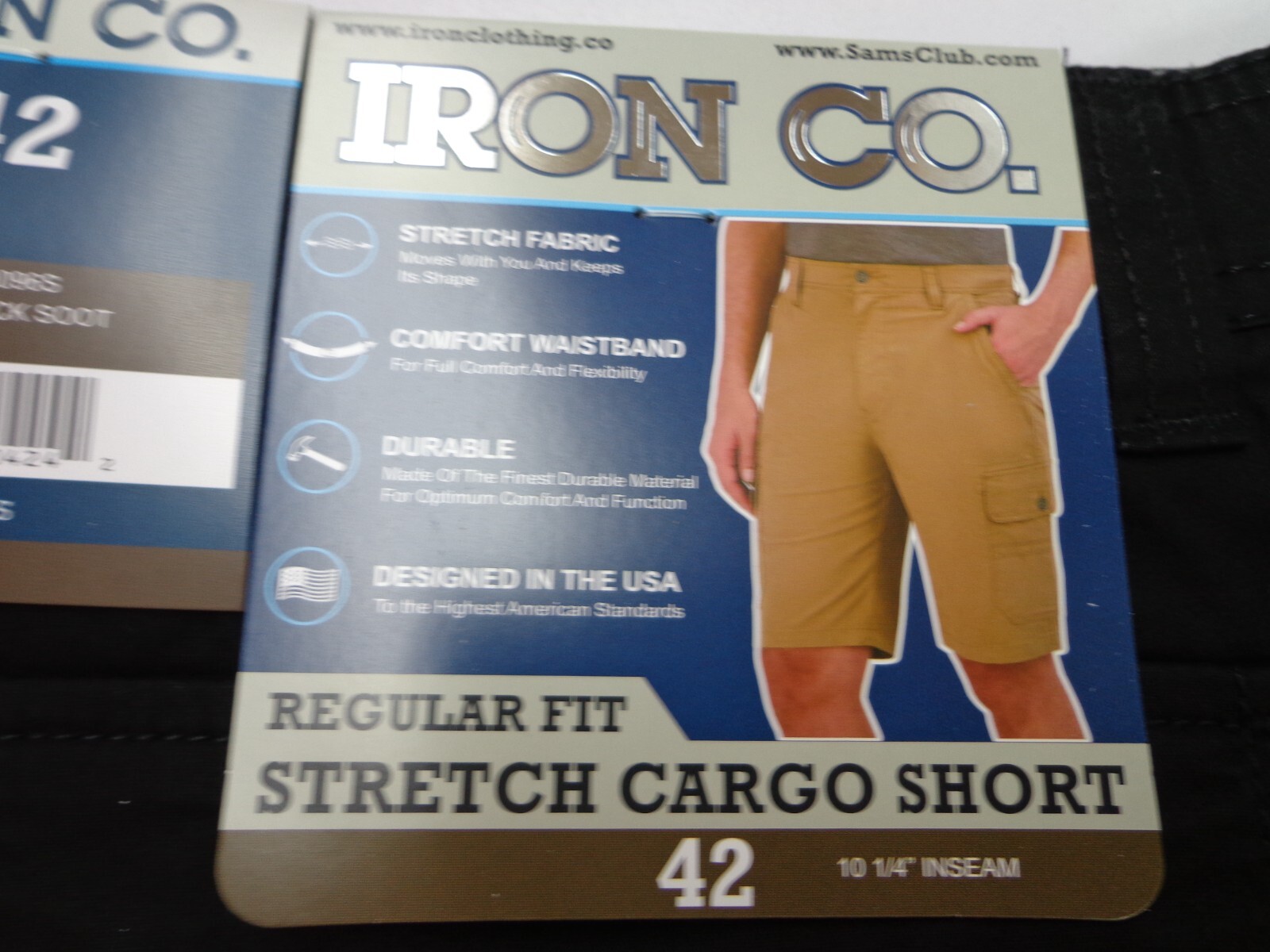 Iron Co Stretch Cargo Shorts Regular Fit Cotton Blend Black Soot Size 42