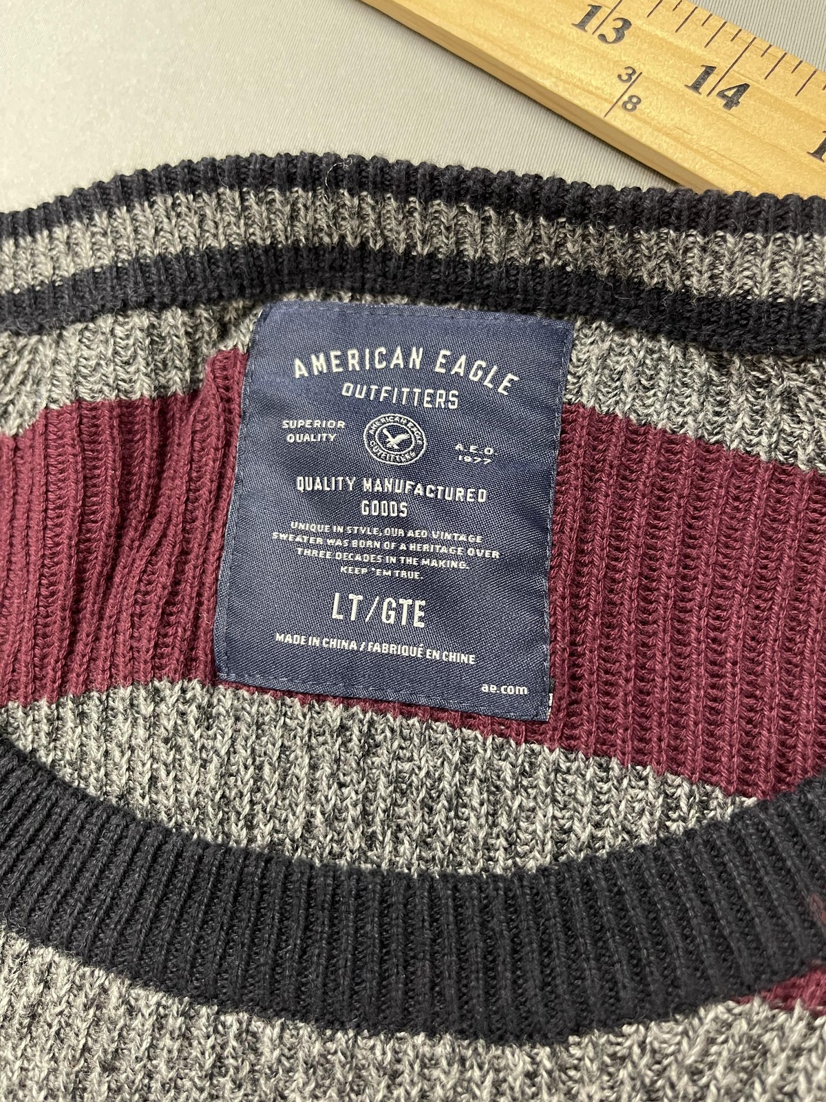 American Eagle Sweater Men Large Striped Academia School Crewneck Rugby Pullover