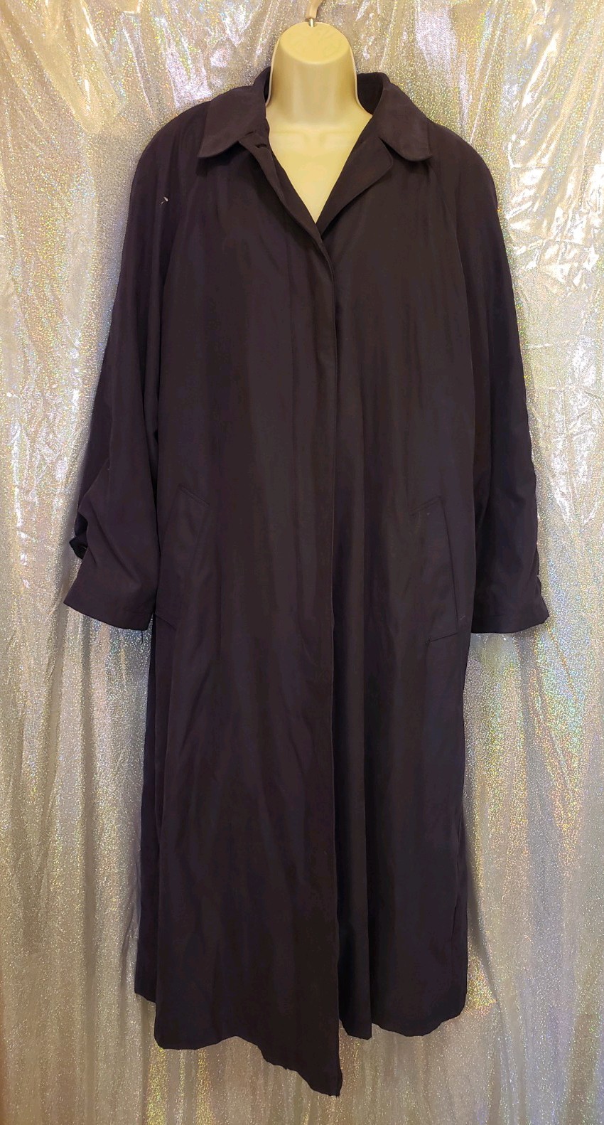 London Fog Women’s Long Navy Trench Coat Size 14 Regular Lined Zip Collared