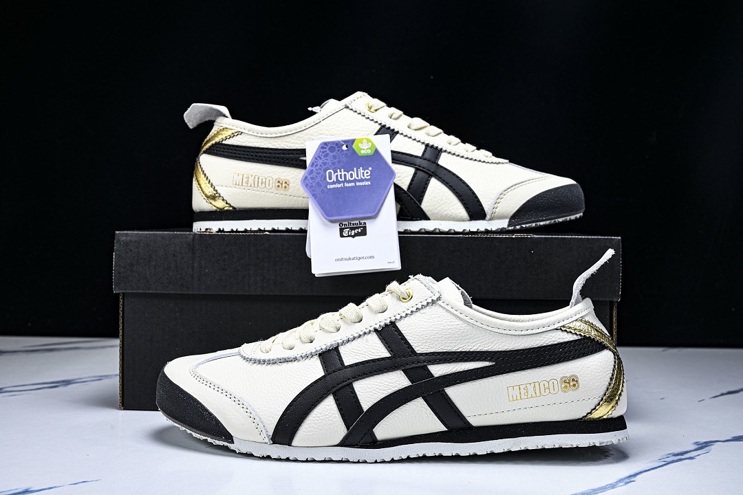Onits*ka Tiger Mexico 66 Cream Black Gold 1183B493 Unisex Size 4-11