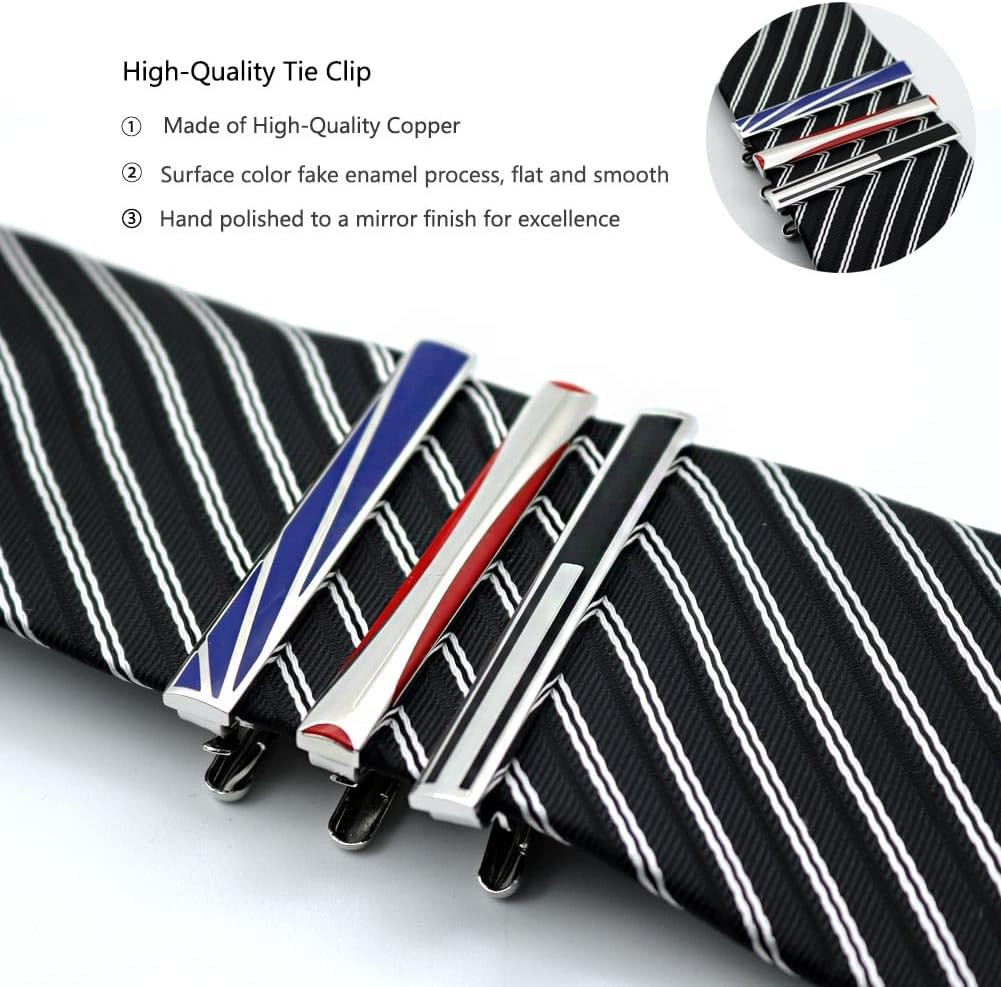 Unique Tie Clip for Men Set White Blue Red Tie Bars,Novelty Tie Clip Vine Patter