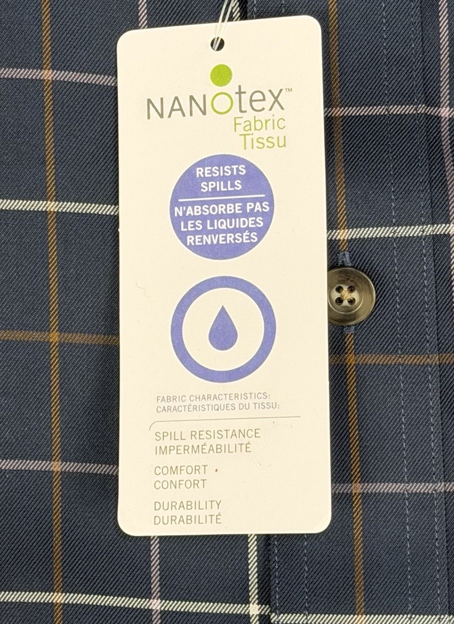 Cabelas Outfitter Series Shirt Mens 5XL Navy Windowpane Nanotex Button Down NEW