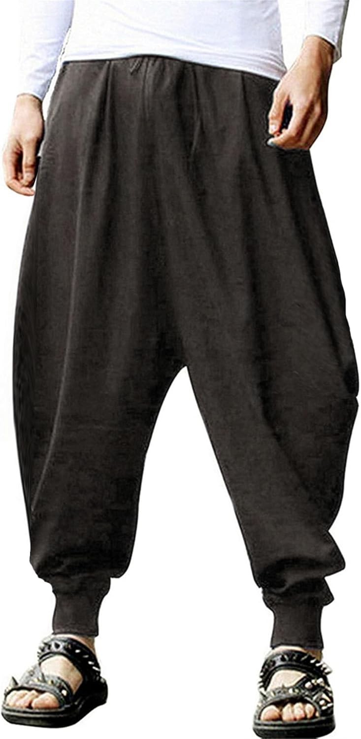 Men’s Harem Pants Baggy Casual Elastic Waist Drawstring Boho Hippie Lounge