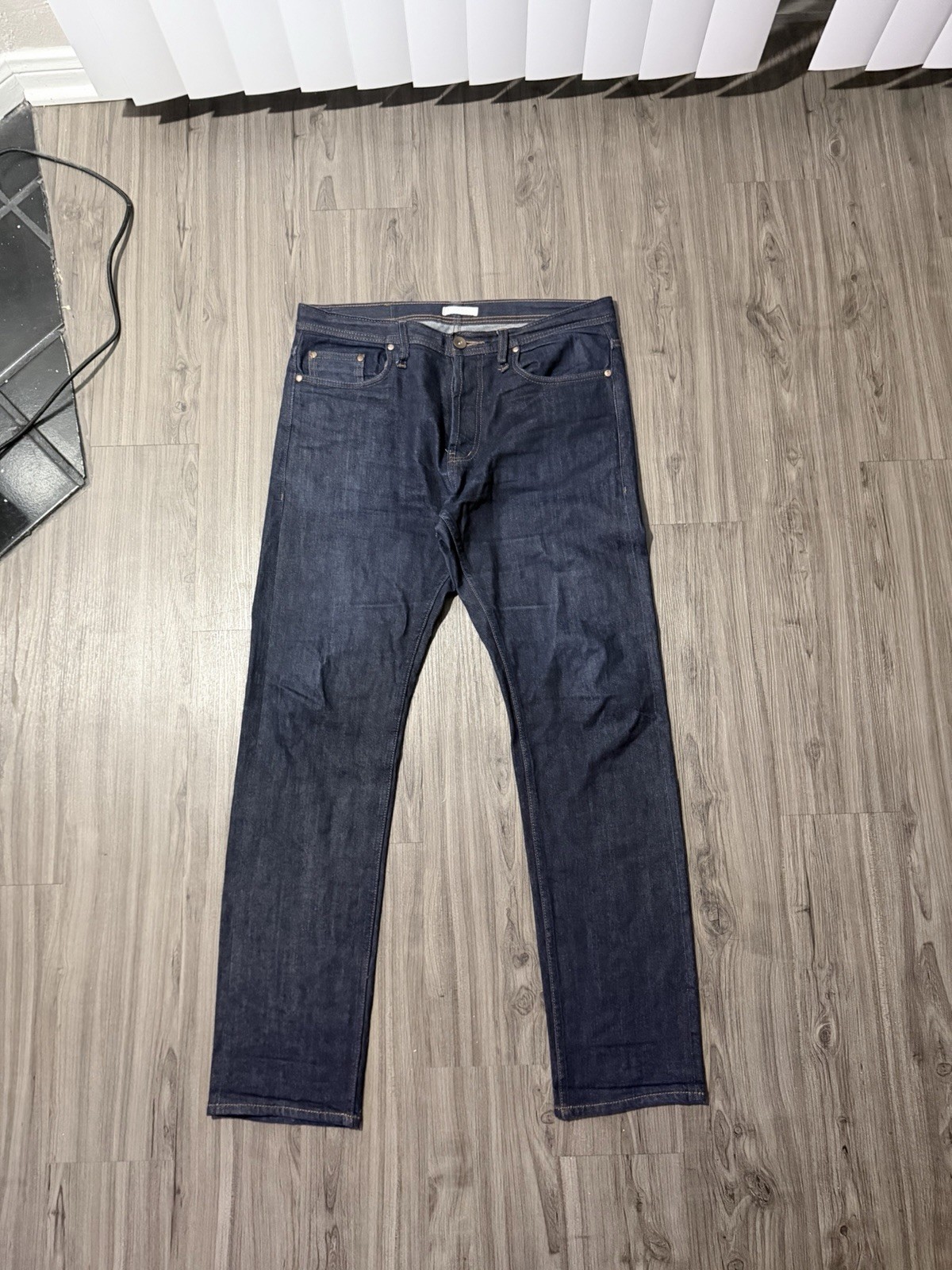 The Unbranded Brand Tapered Dark Wash Stretch Selvedge Jeans Blue 5-Pocket