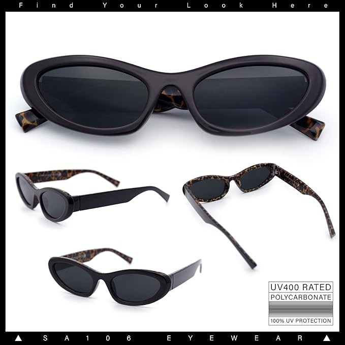 SA106 Slim Cat Eye Sunglasses Women Narrow Oval Retro 90s Y2K Small Frame UV400
