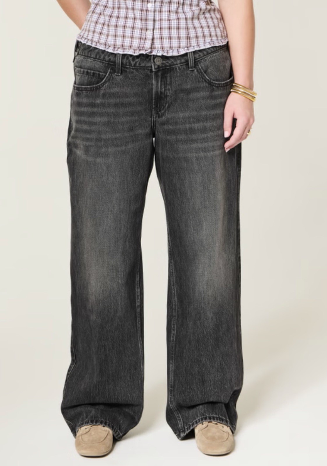 NWT 2 26r Hollister Adjustable Waist Low Rise Washed Black Baggy Denim Jeans