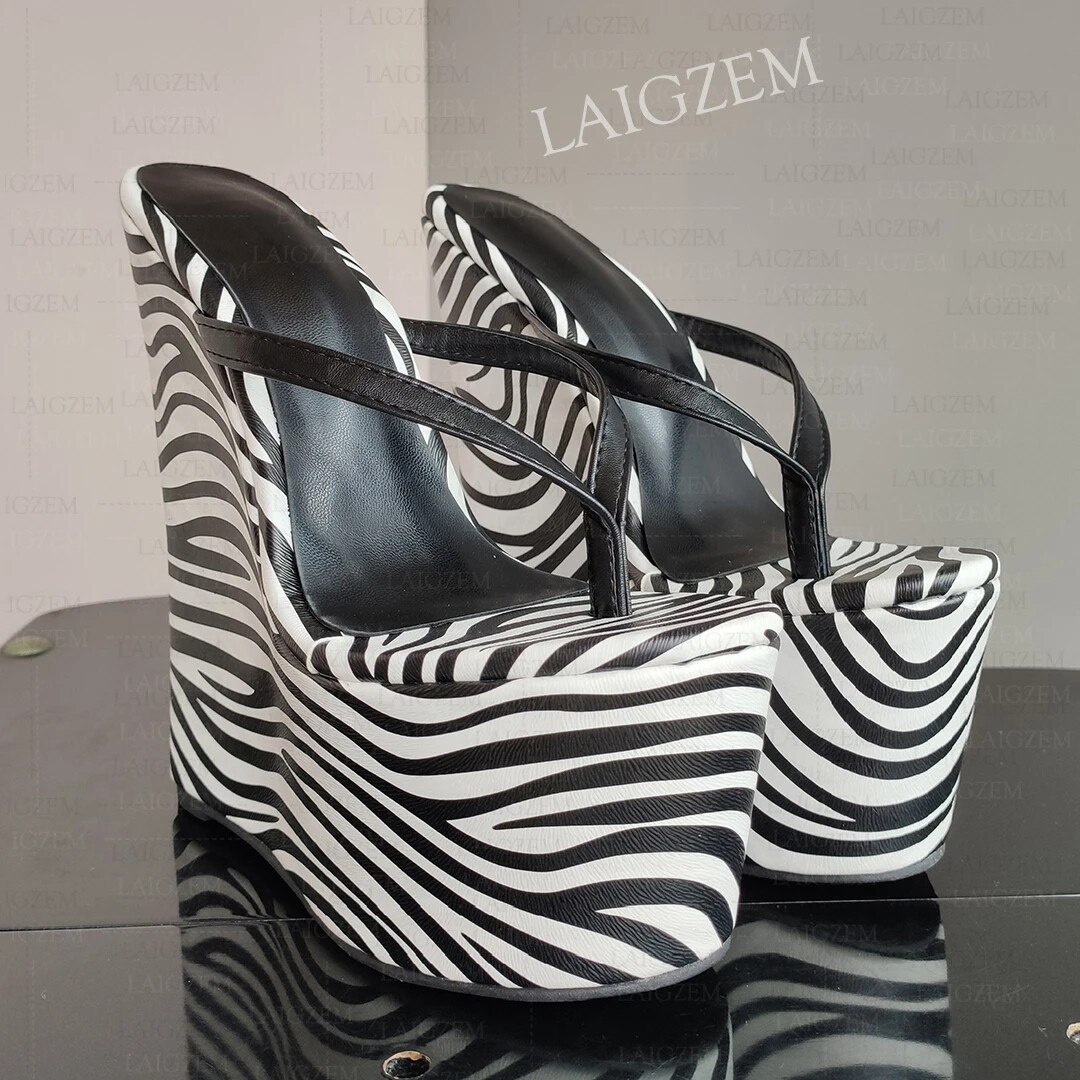 Women Platform Wedges High Heels Flip Flop 17CM High Heel Faux Leather Handmade