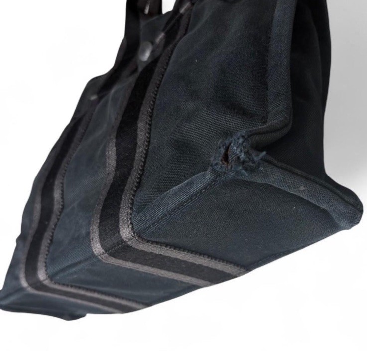 Authentic HERMES Fourre Tout Black Canvas Tote Gray Handle Handbag 03E03605017