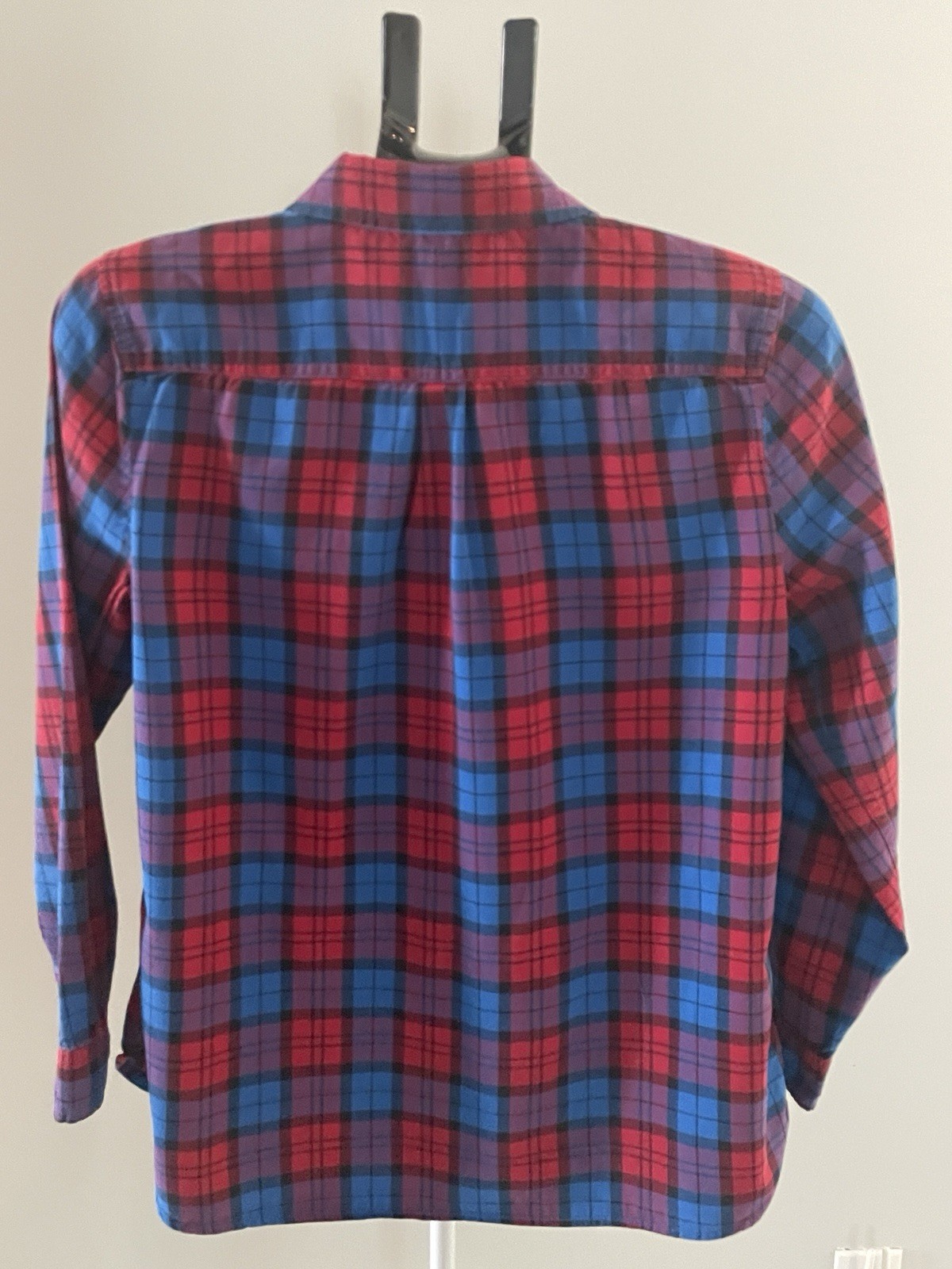Talbots Womens Red Blue Purple Plaid Button Down 100% Cotton Long Sleeve Shirt