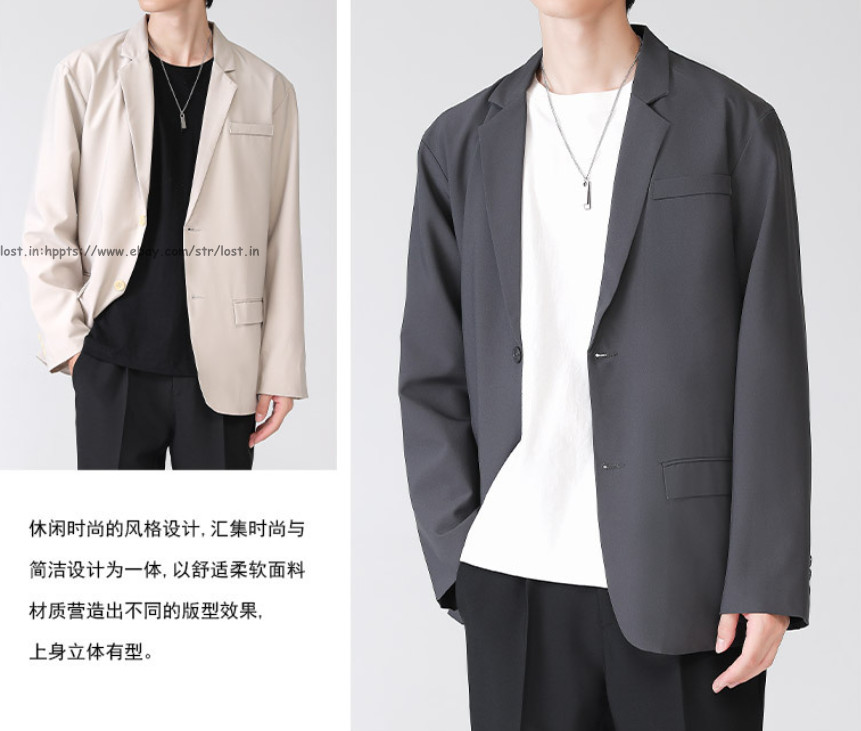 Men Slim Fit Casual Button Blazer Summer Thin Casual Suit Jacket Business Coats