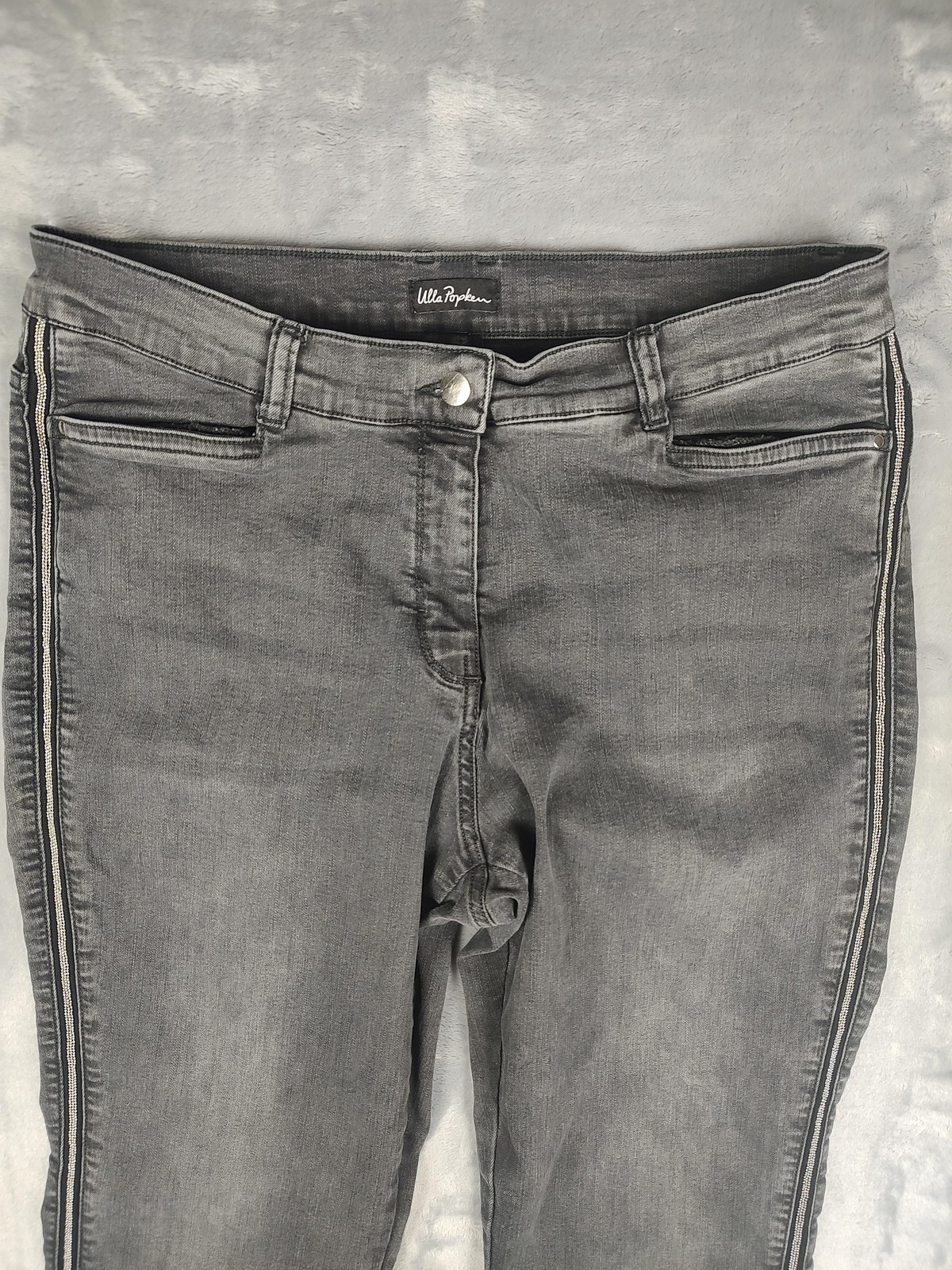 Ulla Popken Jeans Womens 14 Gray High Rise Skinny Side Zip Denim Charcoal Wash