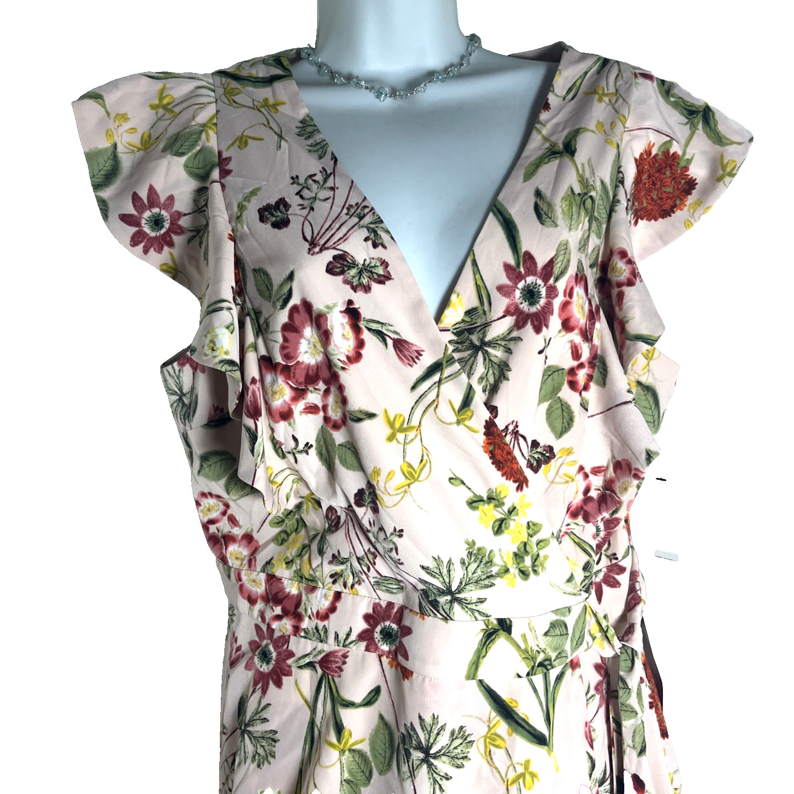 New Maggy London Dress Size 16 Floral Pink Wrap Sheath Tie Zip