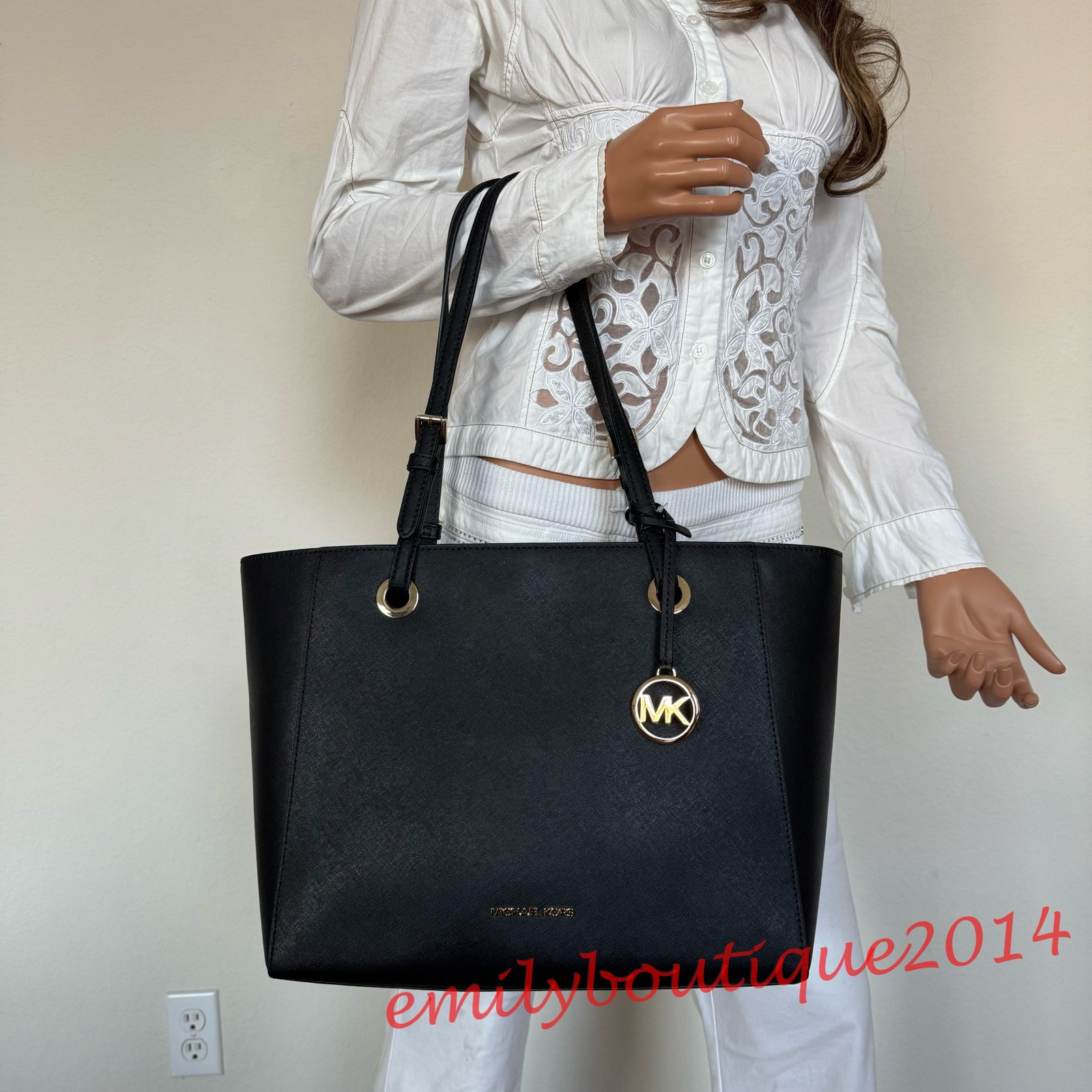 NWT Michael Kors Walsh Multifunction Tote Black Saffiano Leather Shoulder Bag