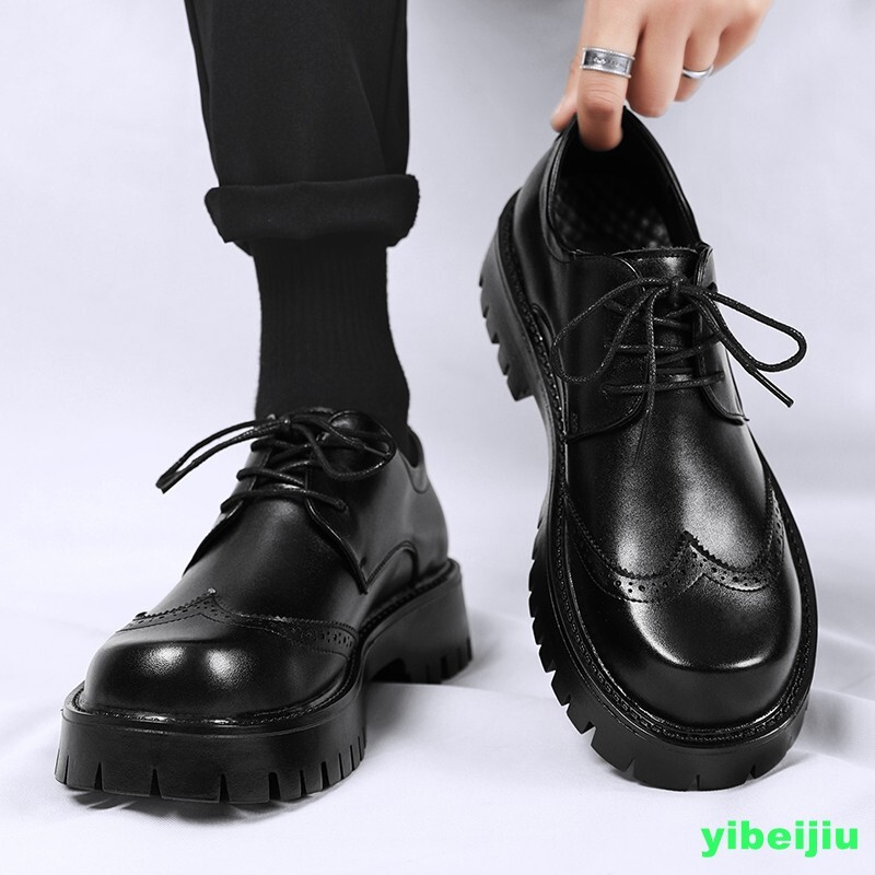 Mens Platform Derby Dress Formal Leather Shoes Wing Tip Thick Sole Big Round Toe
