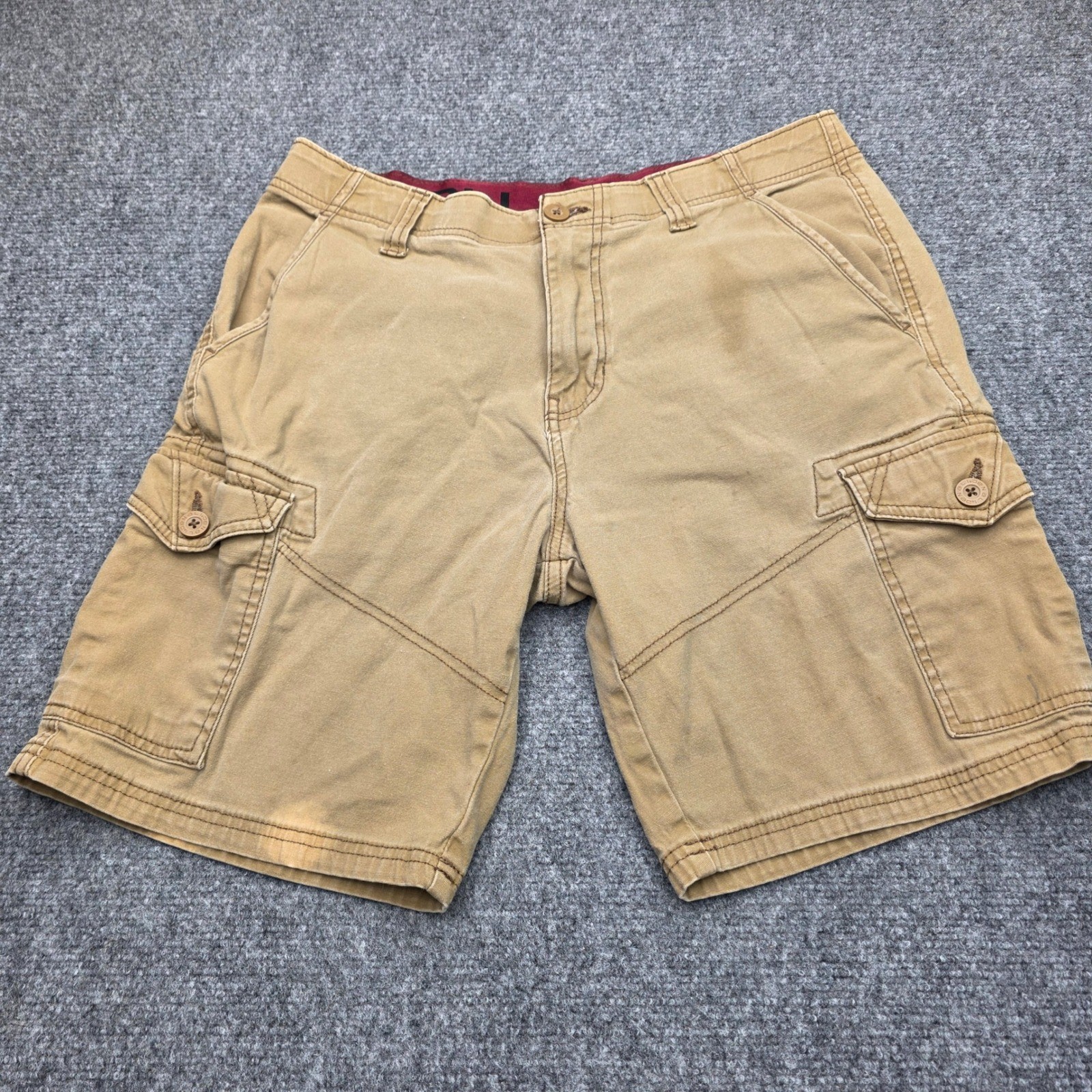 Men’s Denali Cargo Shorts Size 32 Khaki Stretch Cotton Flat Front Hiking Outdoor