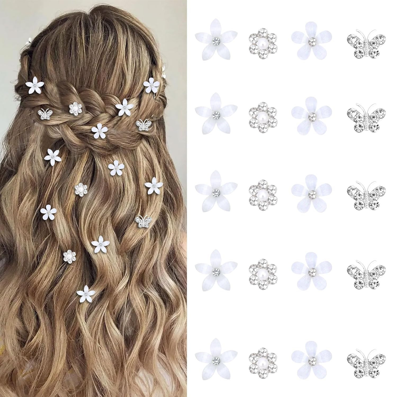 20 Pcs Mini Flower Hair Clips Rhinestone Butterfly Hair Pins Small Decorative Ha