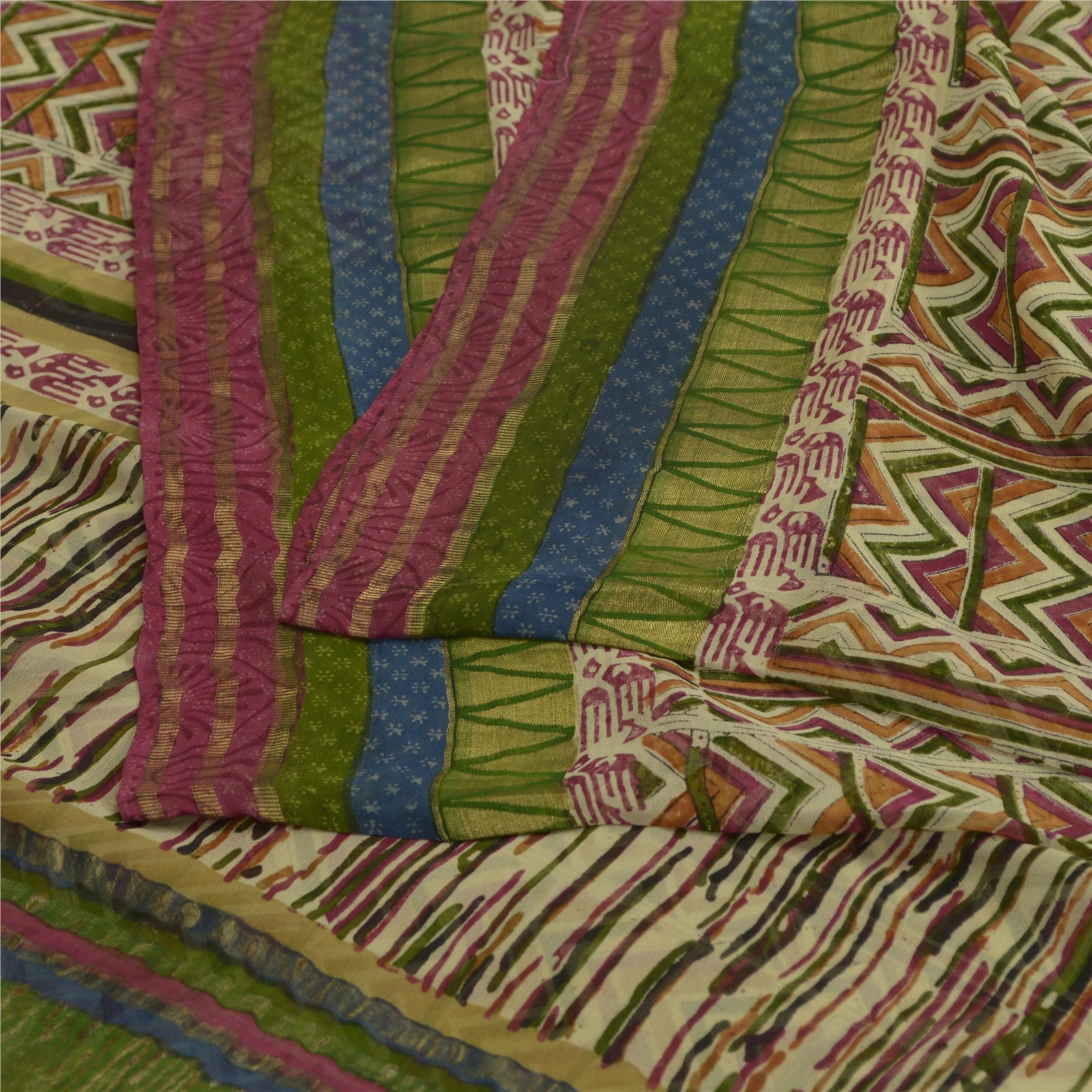 Sanskriti Vintage Indian Sari Pure Georgette Printed Fabric 5Yd Craft Sarees