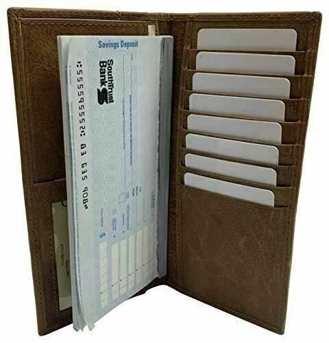 Genuine Leather Long Bifold Checkbook Cover Wallet Multi Card Pocket Holder USA