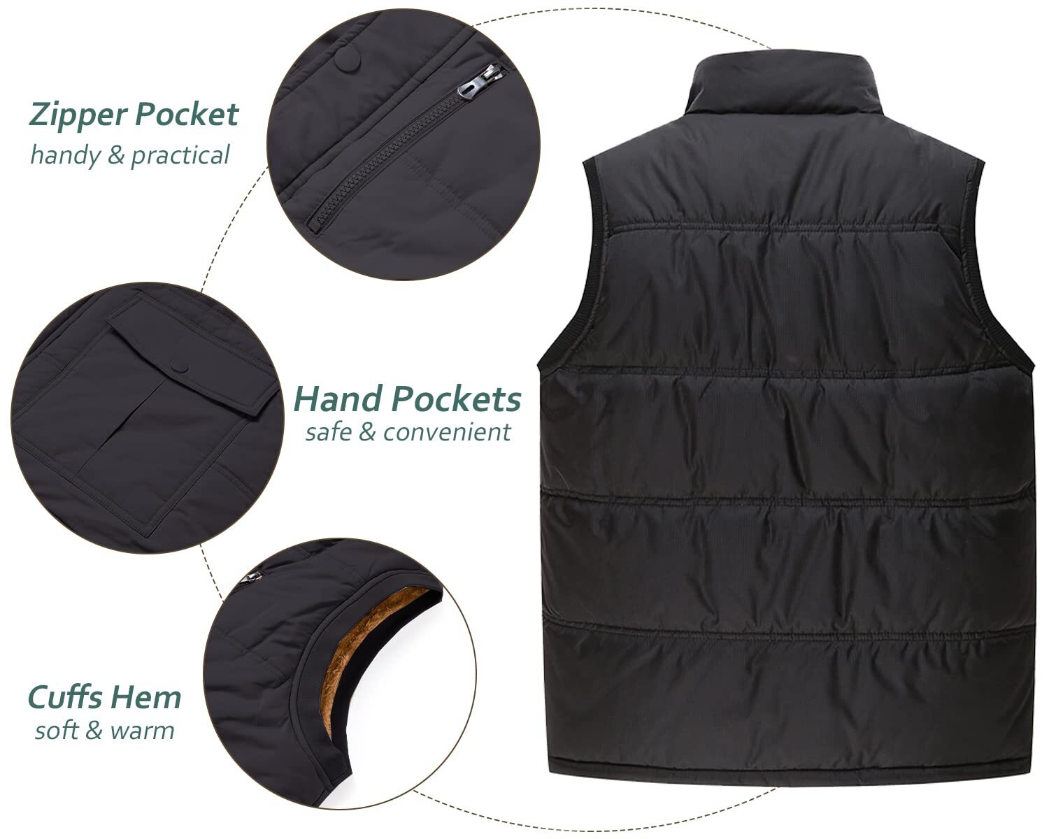 Men’s Winter Vests Sleeveless Jackets Casual Warm Fleece Lined Padded Outerwear