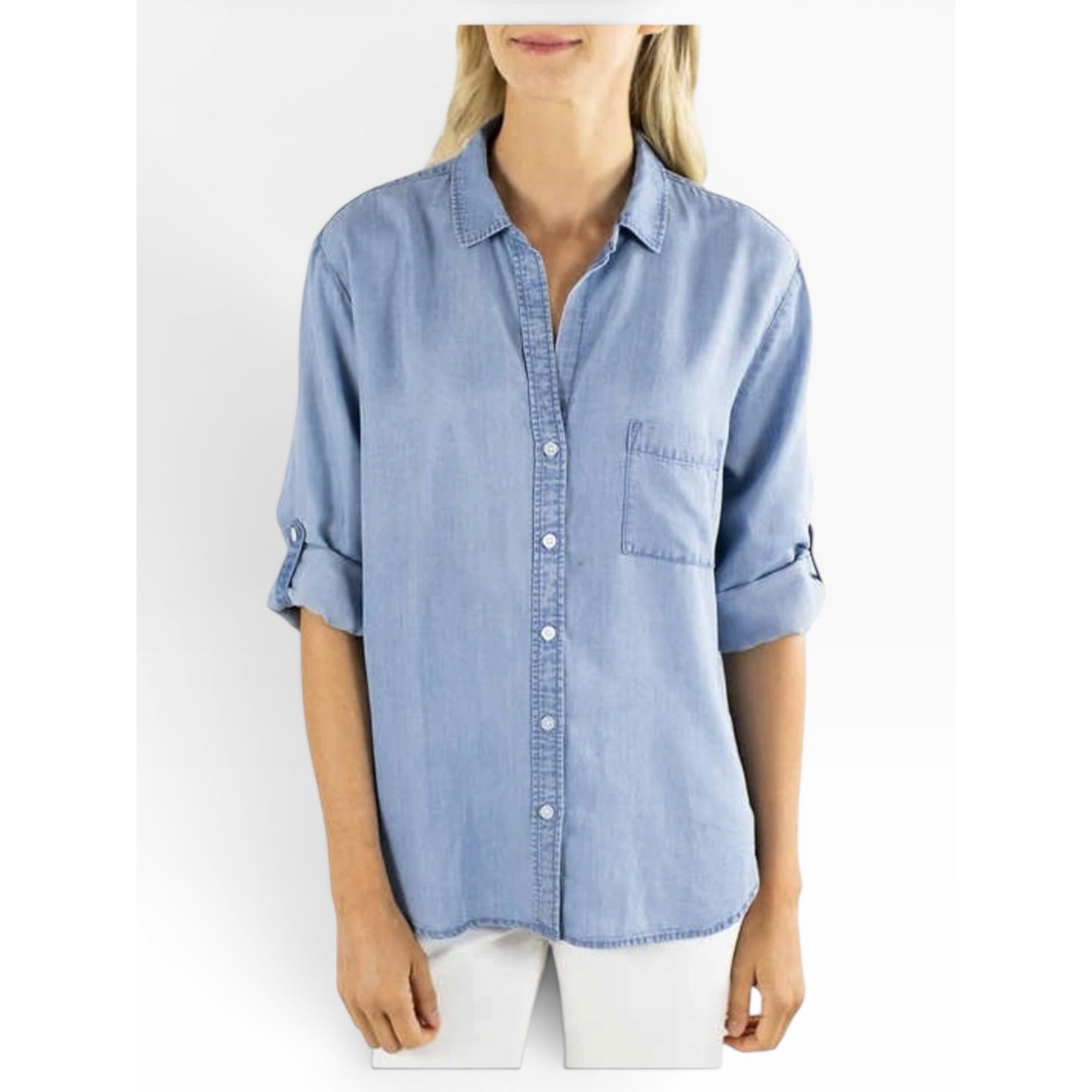 Jachs Girlfriend Button-Up Lyocell Shirt Women L Blue NWT