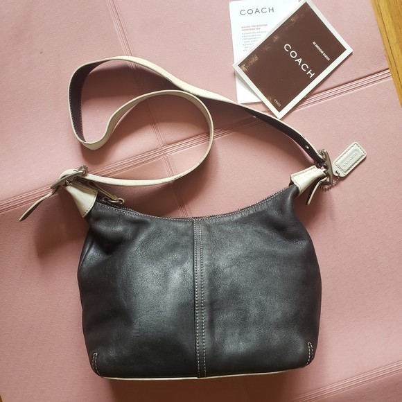 Vintage Coach 9564 Legacy Demi Hobo Bag Navy Blue White Leather Y2K Aesthetic