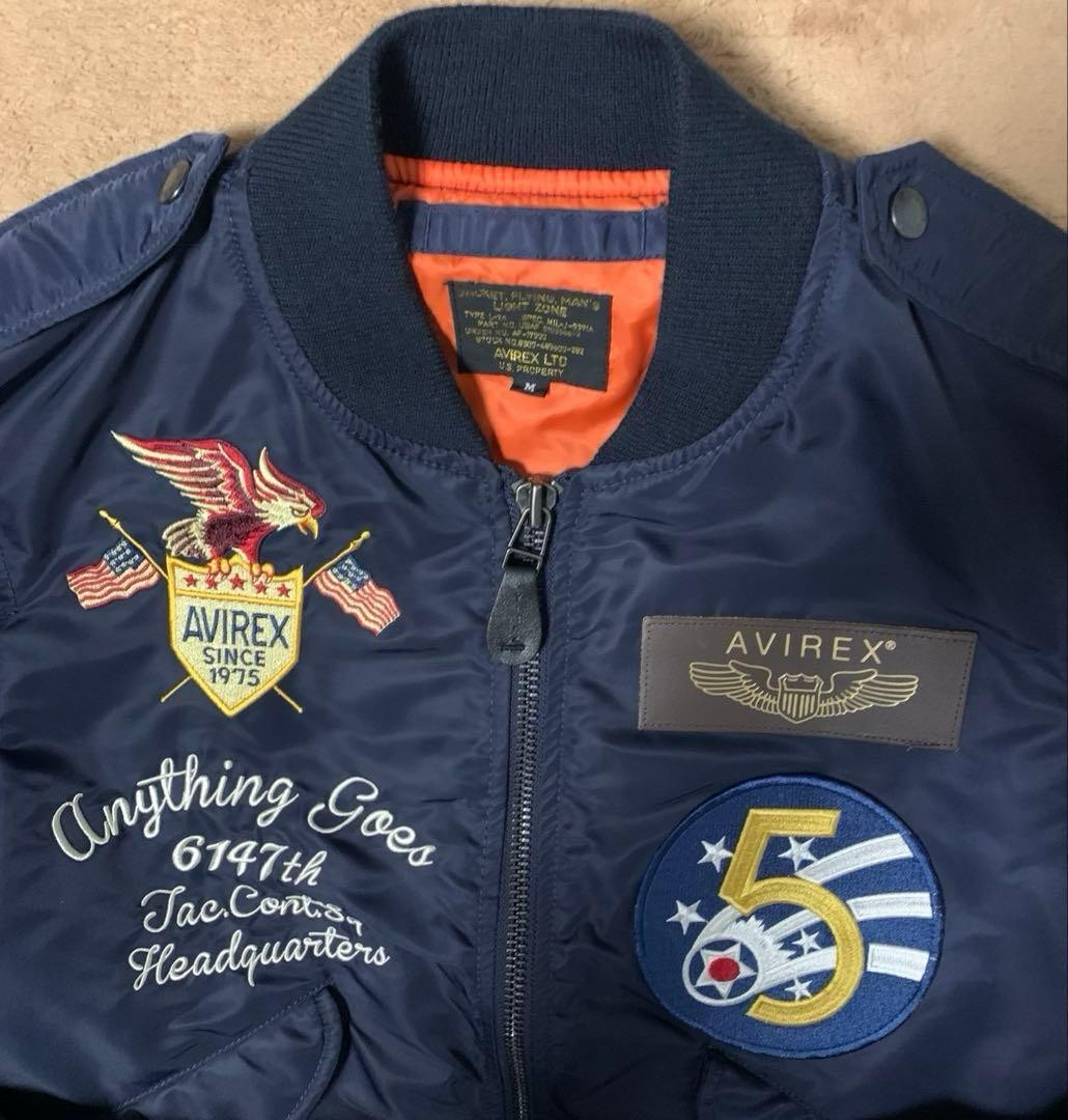 AVIREX L-2 5th AIR FORCE AVIR Flight Jacket Blouson Coat Men Size M Navy Genuine