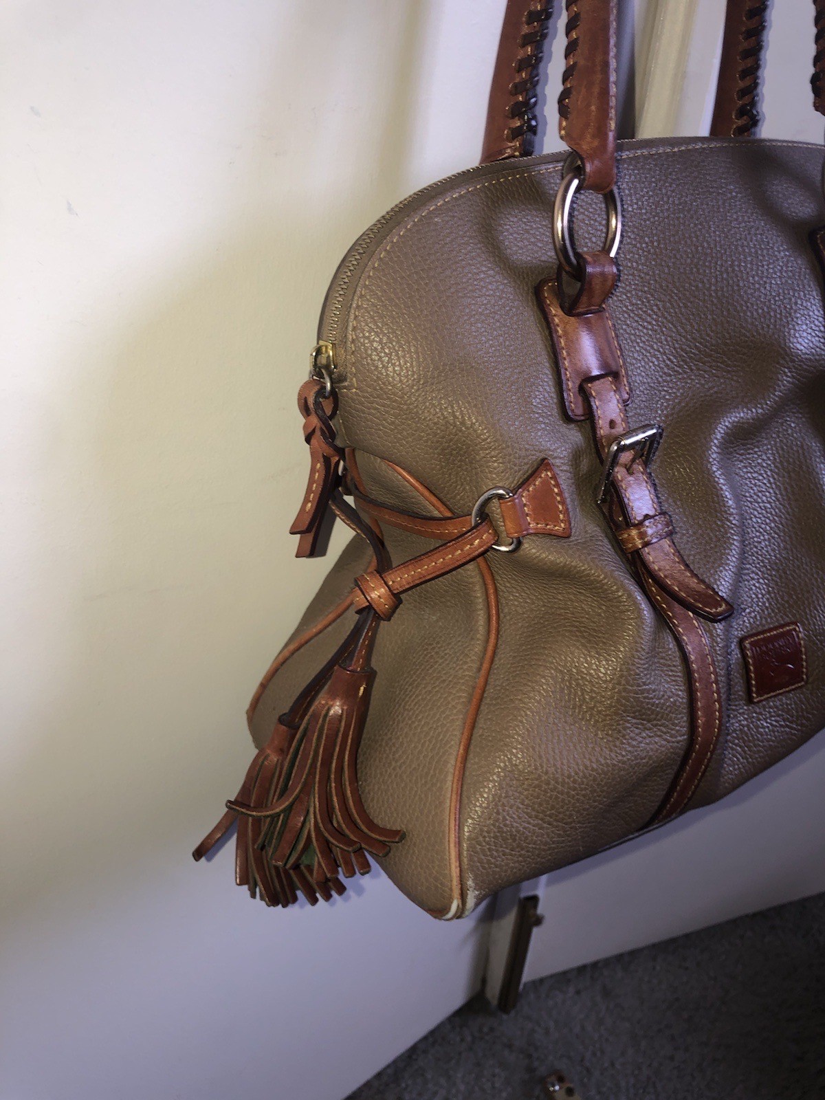 Dooney & Bourke Suede Florentine Leather Large Domed Buckle Braided Bag Purse