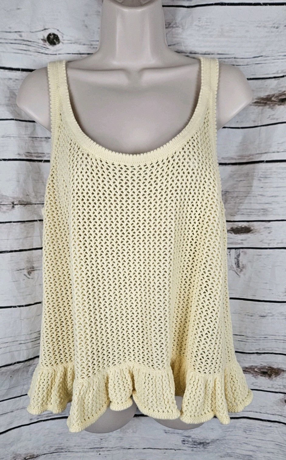 Old Navy Yellow Crochet Sweater Tank Top Womens XL Ruffle Peplum