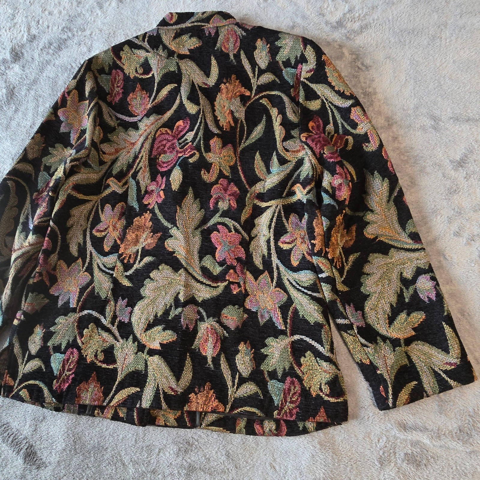 Appleseeds Womens Jacket Blazer Size 12 Floral Tapestry Black Multicolor Vintage