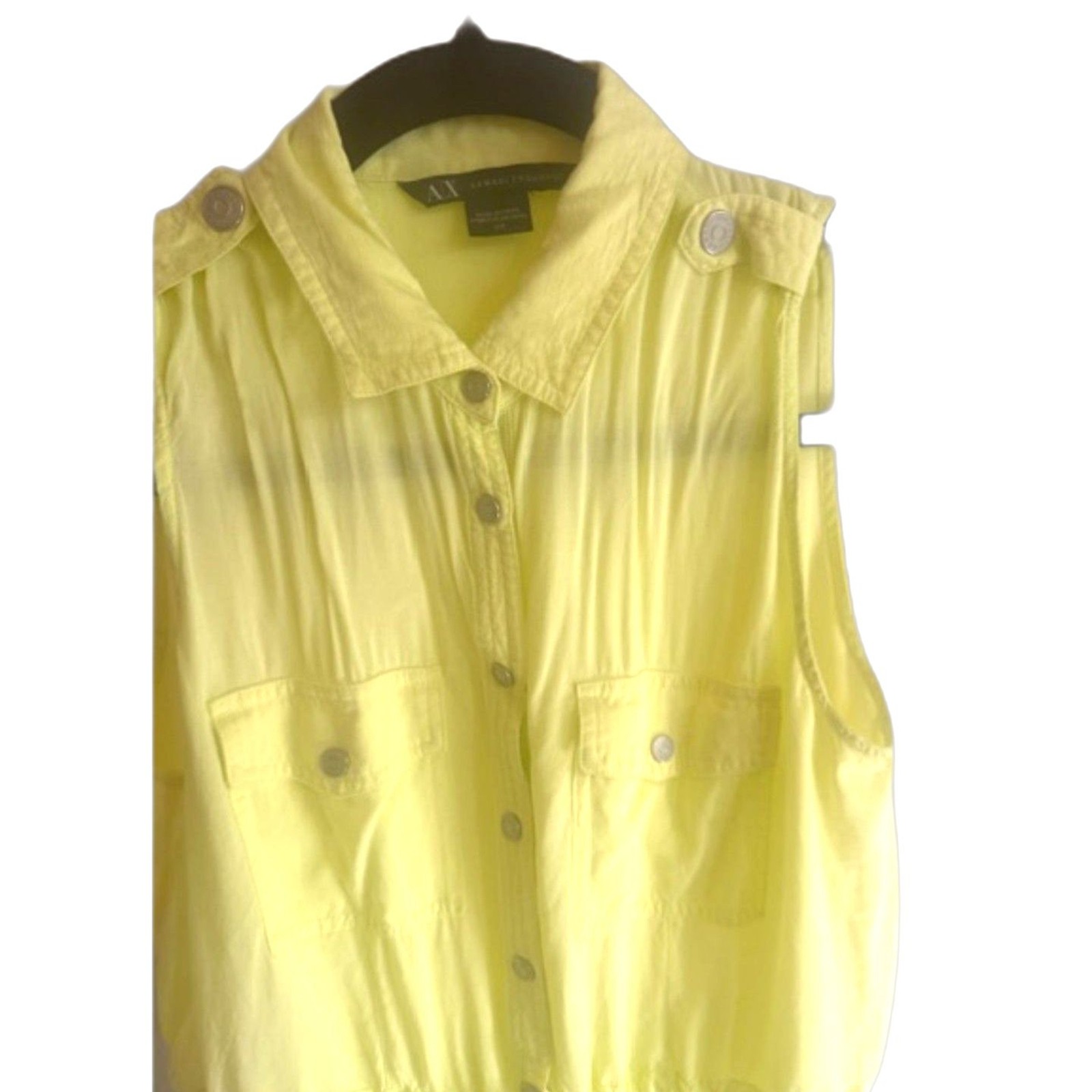 Armani Exchange A|X Sleeveless Blouse Size S Neon Yellow Button Front Top