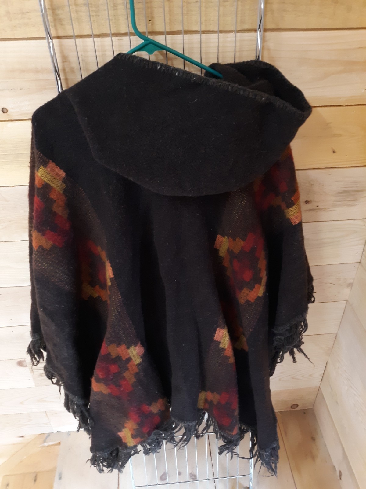 Native Creations Afghan Poncho w/ Hood Handmade in Ecuador Hooded Boho Western
