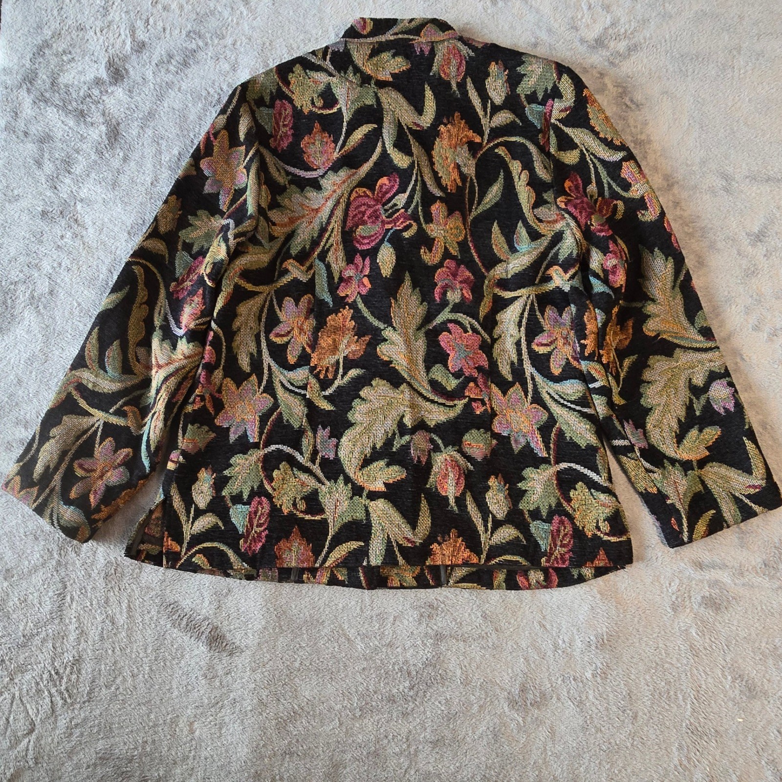 Appleseeds Womens Jacket Blazer Size 12 Floral Tapestry Black Multicolor Vintage