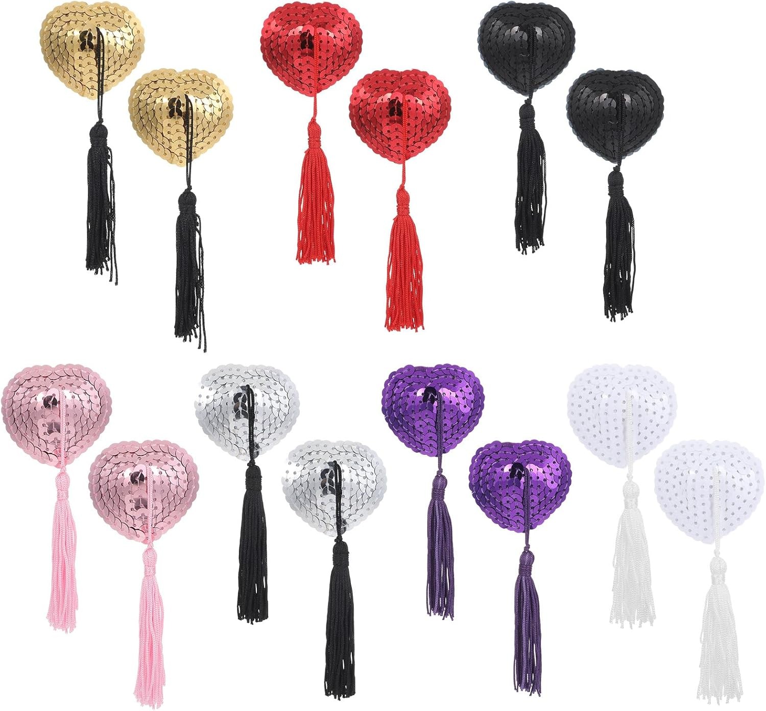 7 Pairs Reusable Adhesive Nipple Cover Shiny Silicone Heart-Shaped Pastie