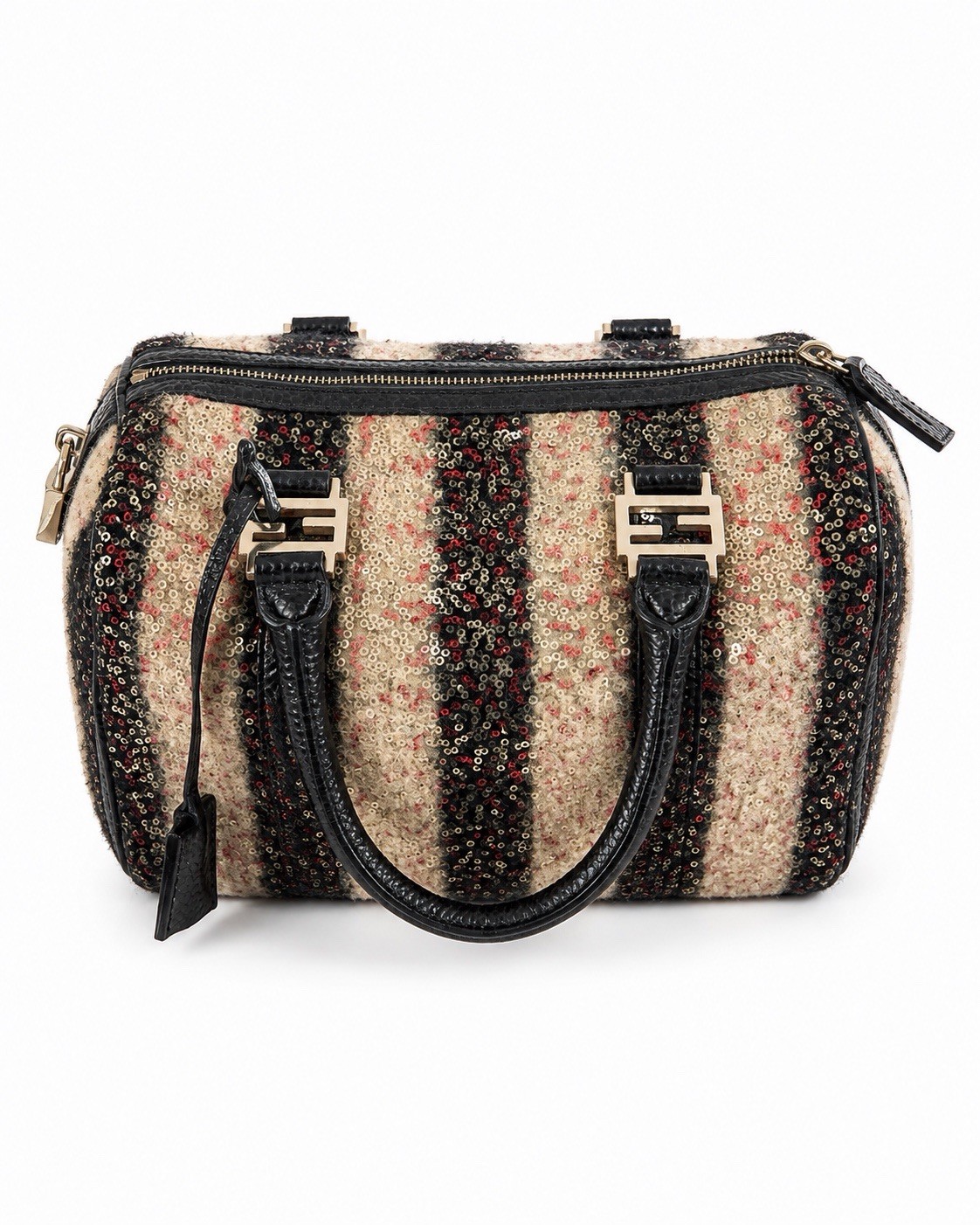 Fendi Boston Bag Black Red Brown Sequin Grained Calfskin (aa072626f7r)