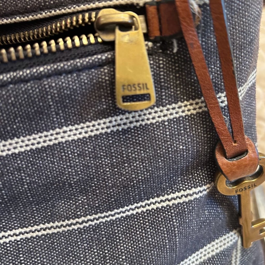 Fossil Kinley Striped Canvas and Leather Crossbody Bag