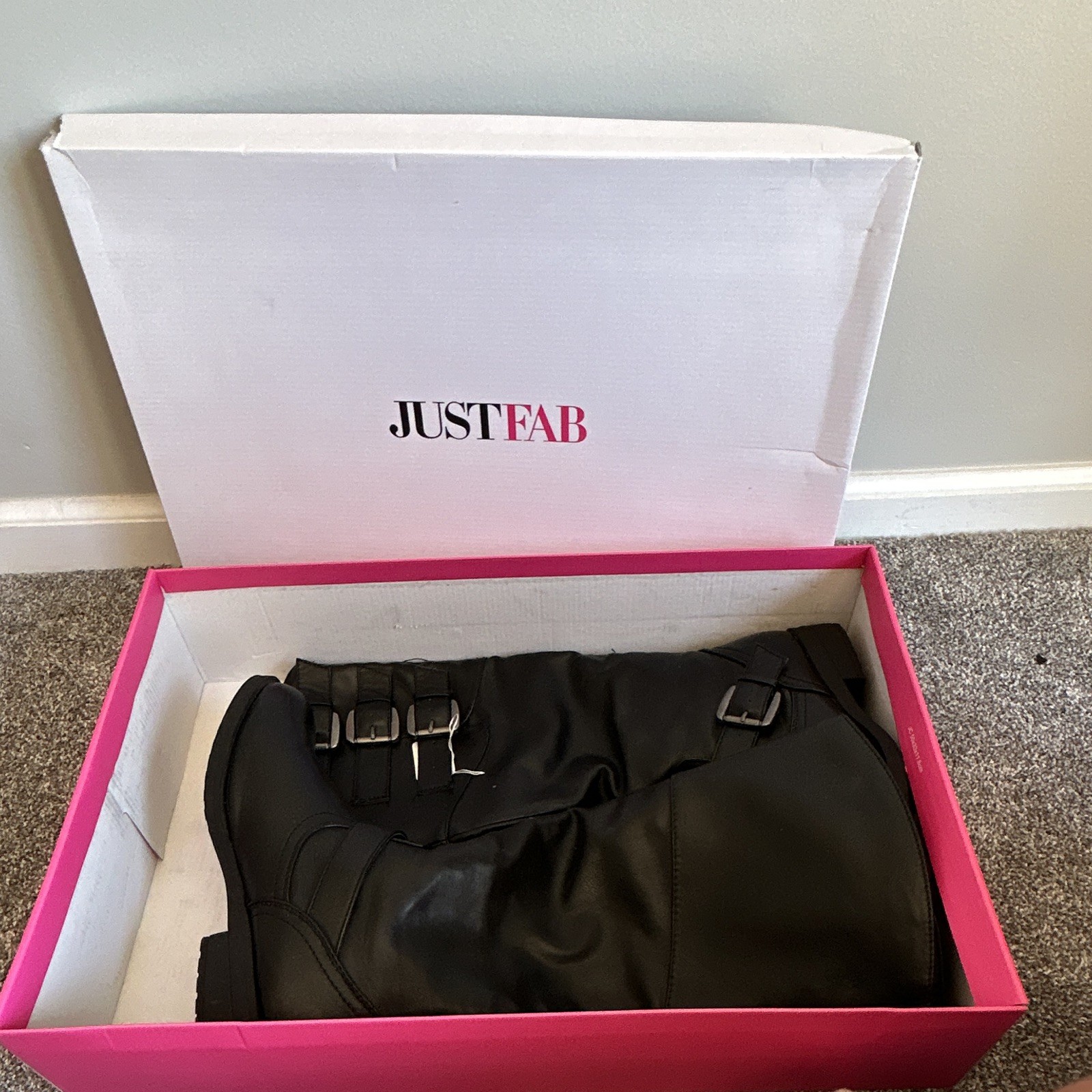 JustFab Maxine Women’s Black Knee High Riding Boots Wide Calf Buckle Zip US 8